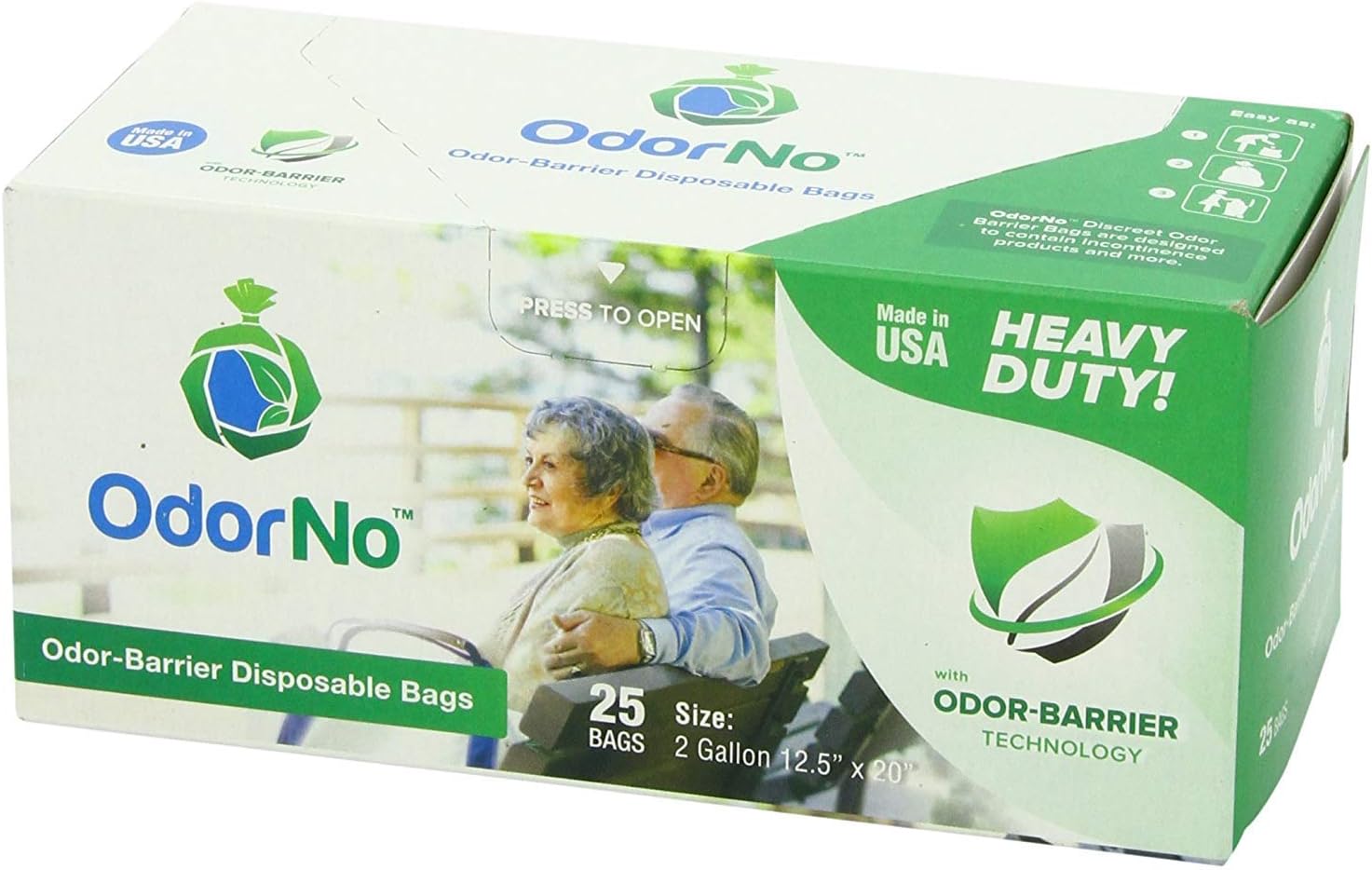 OdorNo ADU-2-4025 Odor-Barrier Disposable Bags; Perfect for Incontinence Products, Baby Diapers, Pet Waste, Garbage, Industrial Trash and Other Unpleasant Smells; 2 Gallons Capacity; Pack of 25 Bags