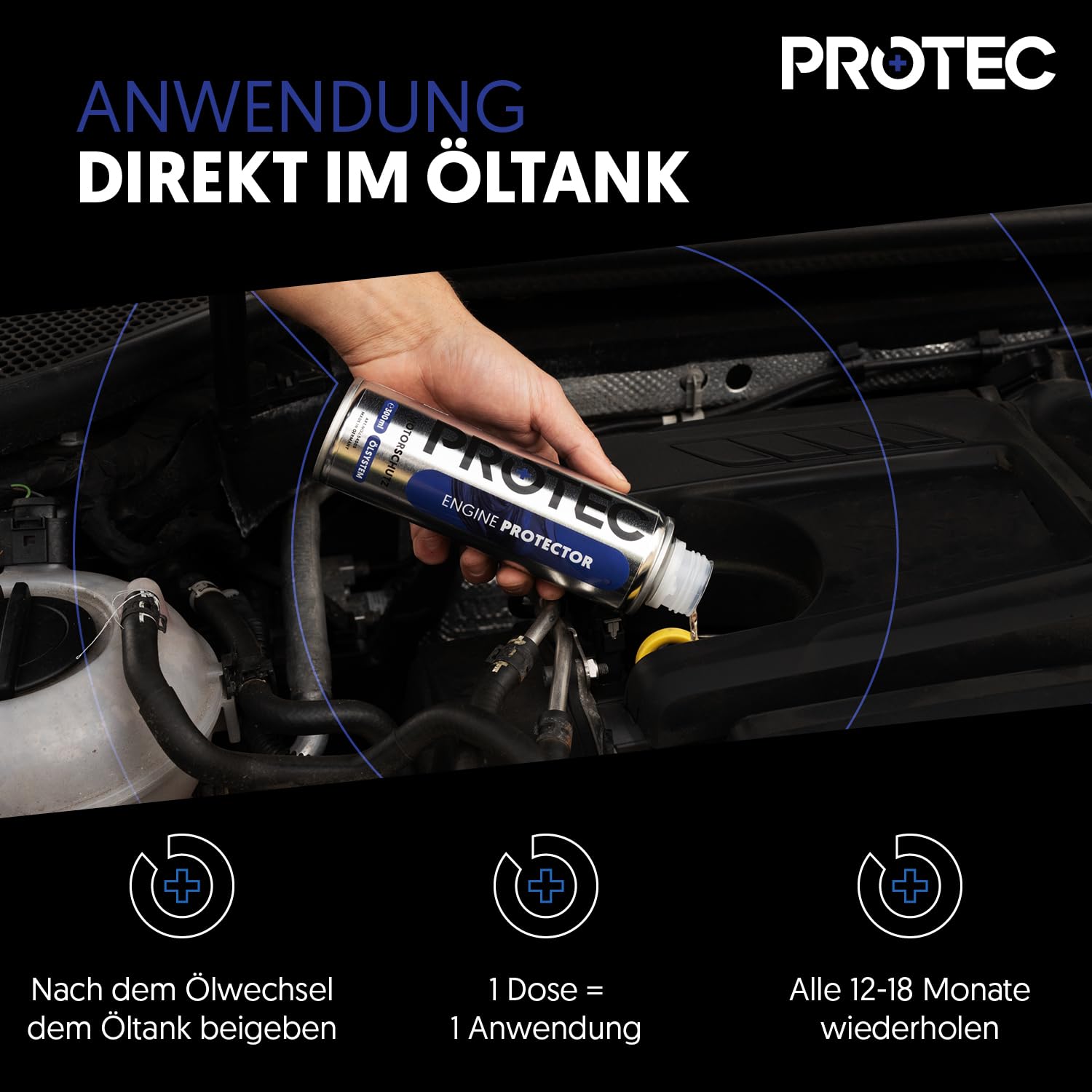 ProTec+ Engine Flush & Protect Benzin | 3er Set | Motorsystemreiniger | Motor-Innenreiniger und Motorspülung | Öl Leistungs-Booster | Motoröl-Additiv | Motor-Reiniger und Vergaser-Reiniger | Additiv |