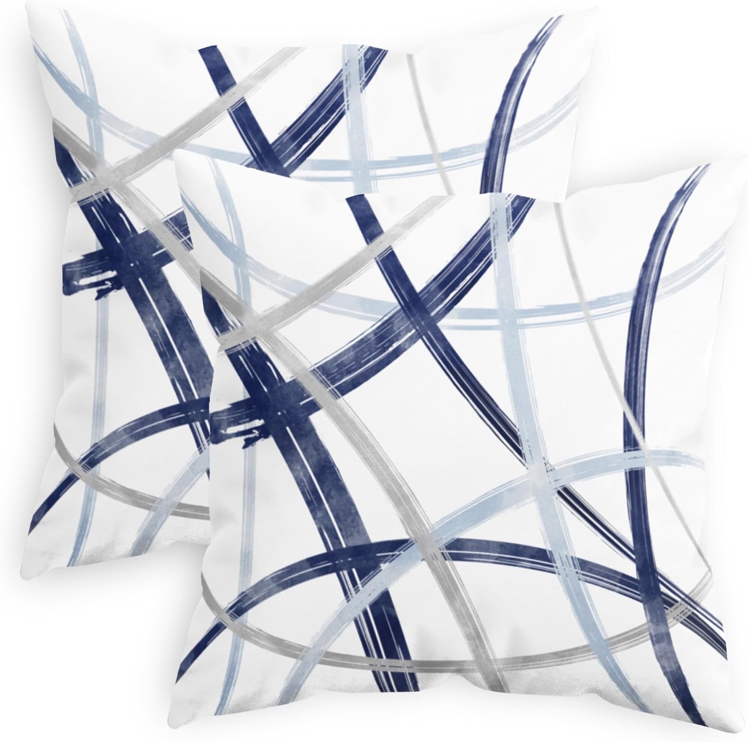 CaliTime Throw Pillow Cases Pack of 2 Cozy Fleece Arc-Shaped Abstract Geometric Lines Decorative Cushion Covers for Couch Bed Sofa Farmhouse Decoration 26 X 26 Inches Navy Baby Blue Grey