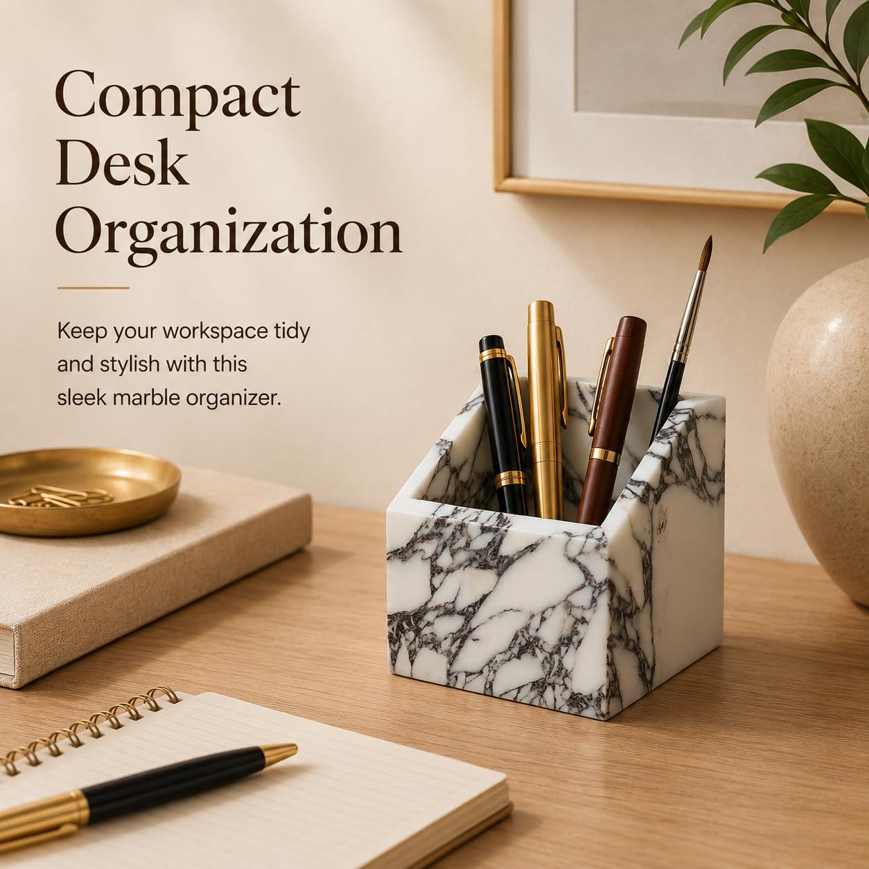 Organizador de colección de mármol, patrón de mármol blanco y morado, soporte de almacenamiento multiusos para brochas de maquillaje, perfumes, papelería, diseño de apertura inclinada