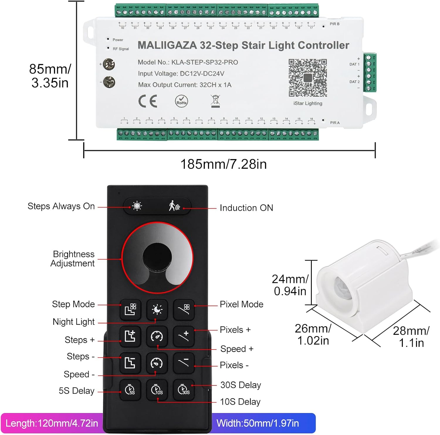 LED Stair Light Controller, Upgraded Controlled by APP & Remote 32 Channel PIR Sensor Dynamic Staircase Running Flow Light Automatic Controller for Stairway Step Light Indoor (Not Including Strip)