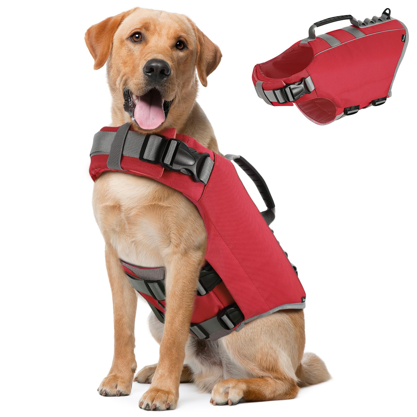 Pawaboo Dog Life Jacket, Reflective Dog Safety Vest Adjustable Pet Life Preserver with Strong Buoyancy & Sturdy Rescue Handle