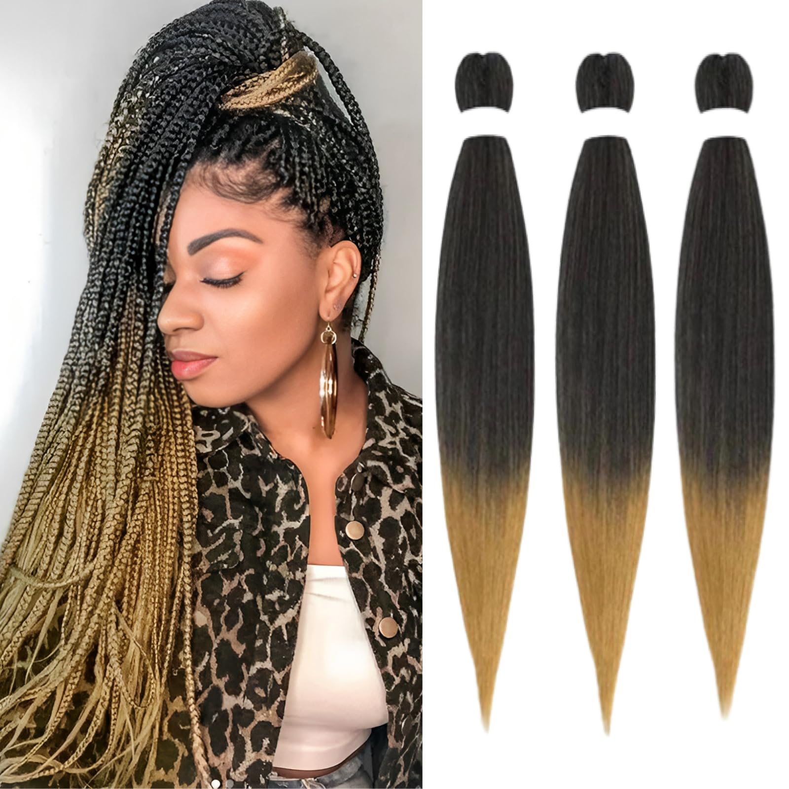 Lbsiwi Pre Stretched Braiding Hair 1B/Blue/Lblue EZ Braiding Hair Ombre Braid 26 Inch 3 Packs Hot Water Setting Professional Synthetic Fiber Yaki