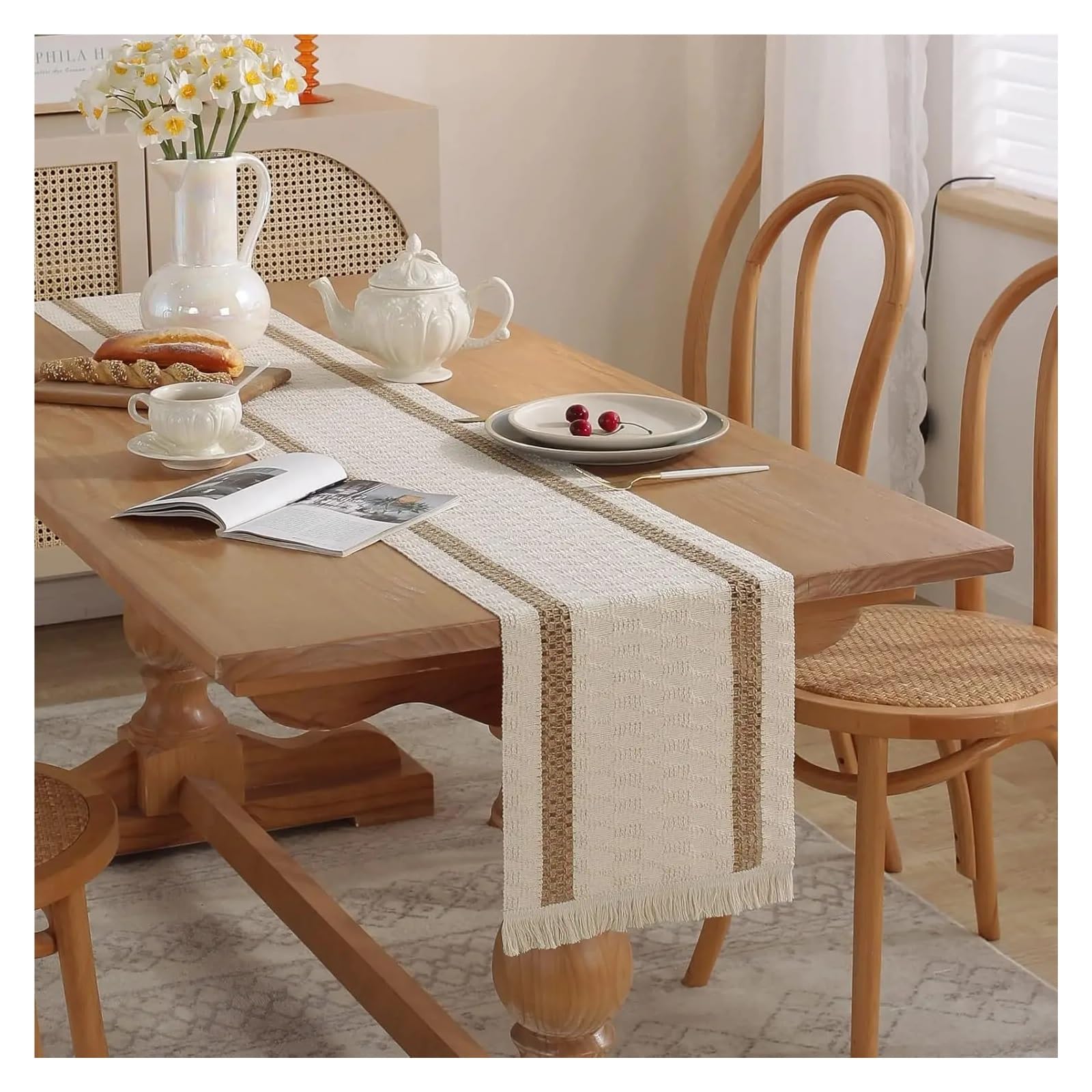 Tischdecke Läufer Tischläufer Handgefertigter Tischläufer mit Quasten for Esszimmer-Schlafzimmer-Dekoration(30 * 220cm)