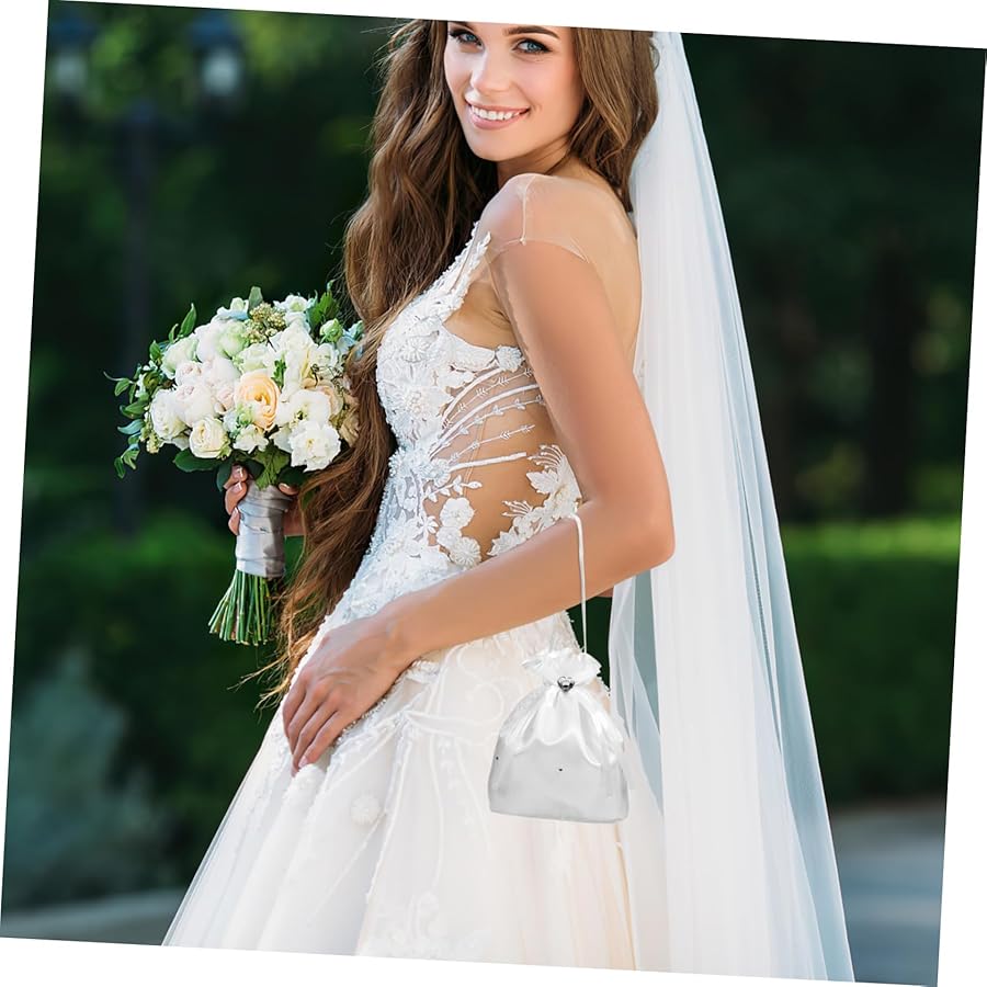 Beaupretty White Bridal Bridesmaid Satin Flower Decorated Dolly