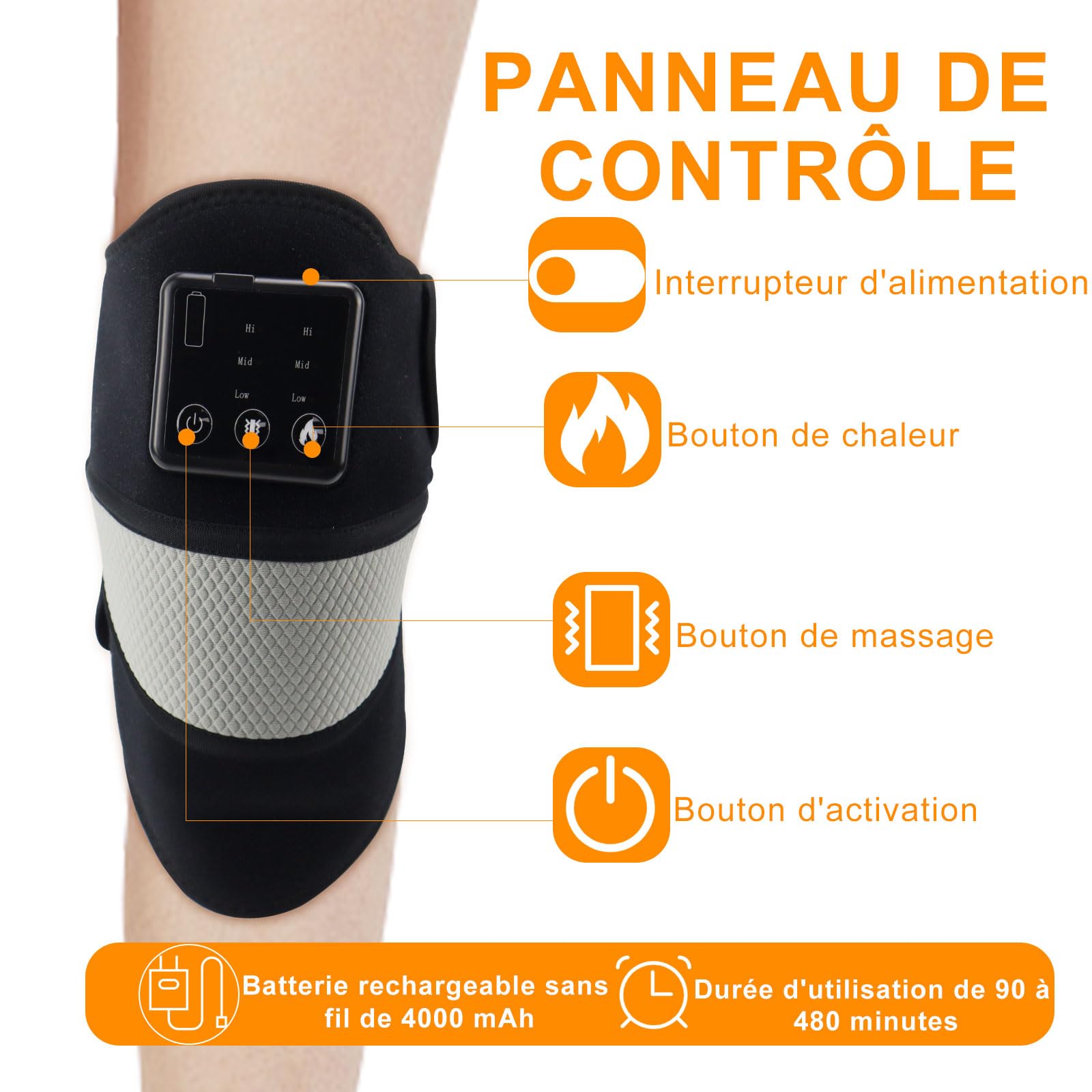 HONGJING Appareil de massage chauffant pour genoux pour soulager la douleur – Genoux, épaules et coudes avec chauffage et massage, idéal pour l'arthrite, la sciatique, le ménisque déchiré et
