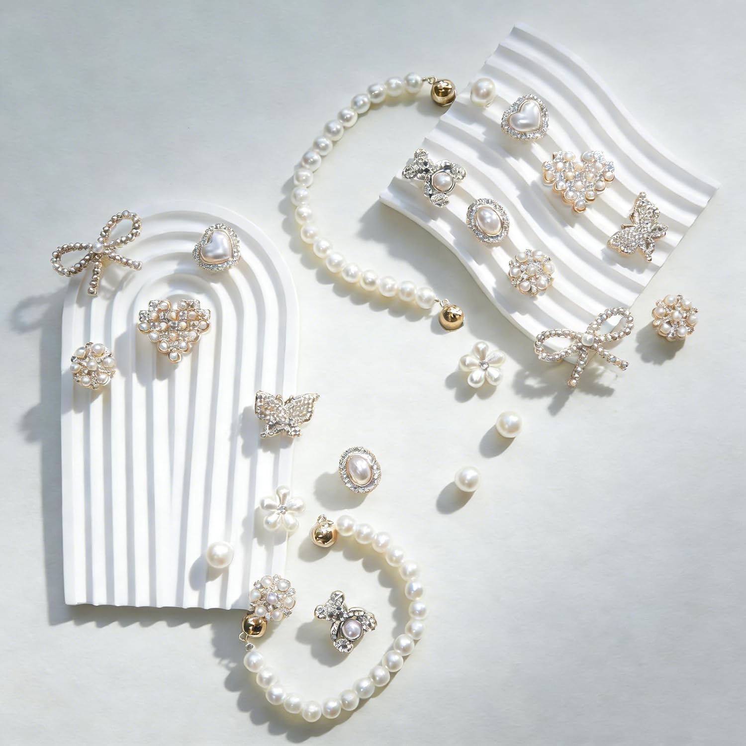BUNNYTOO 24Pcs Shoe Charms for Girls and Women, Bling Shoe Charms Decoration for Clog Sandals, Rhinestones Butterfly Love Pearls Shoes Decoration Bulk, Shoes Chains Pins Charm Accessories