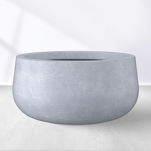 Kante Maceta redonda de hormigón de 19.6 pulgadas de diámetro, macetas de cemento con orificio de drenaje y tapón de goma para jardín interior y