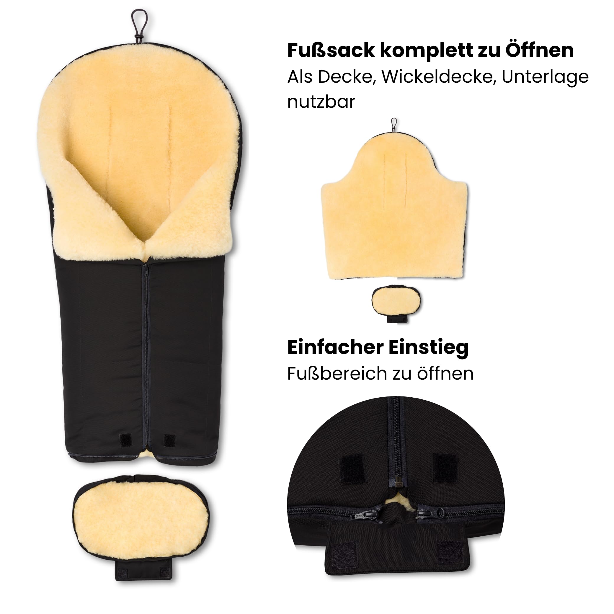 Hofbrucker Lammfell-Fußsack Iglu Kinderwagen, Buggy/Winterfußsack atmungsaktiv/Warmer Fußsack wind- & wasserabweisend