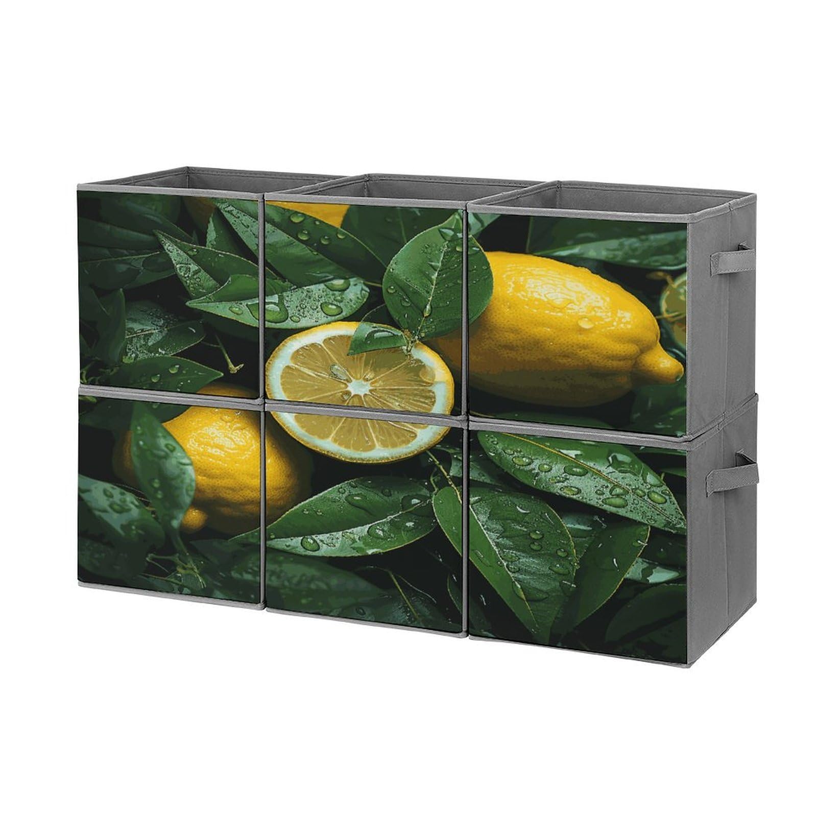 Fekiloot Style Fresh Lemon Storage Bin For Foldable And Handles,Closet Organizer Of 6-Pack Stackable,Storage Box For Living,Room, Office,Bedroom,Closet