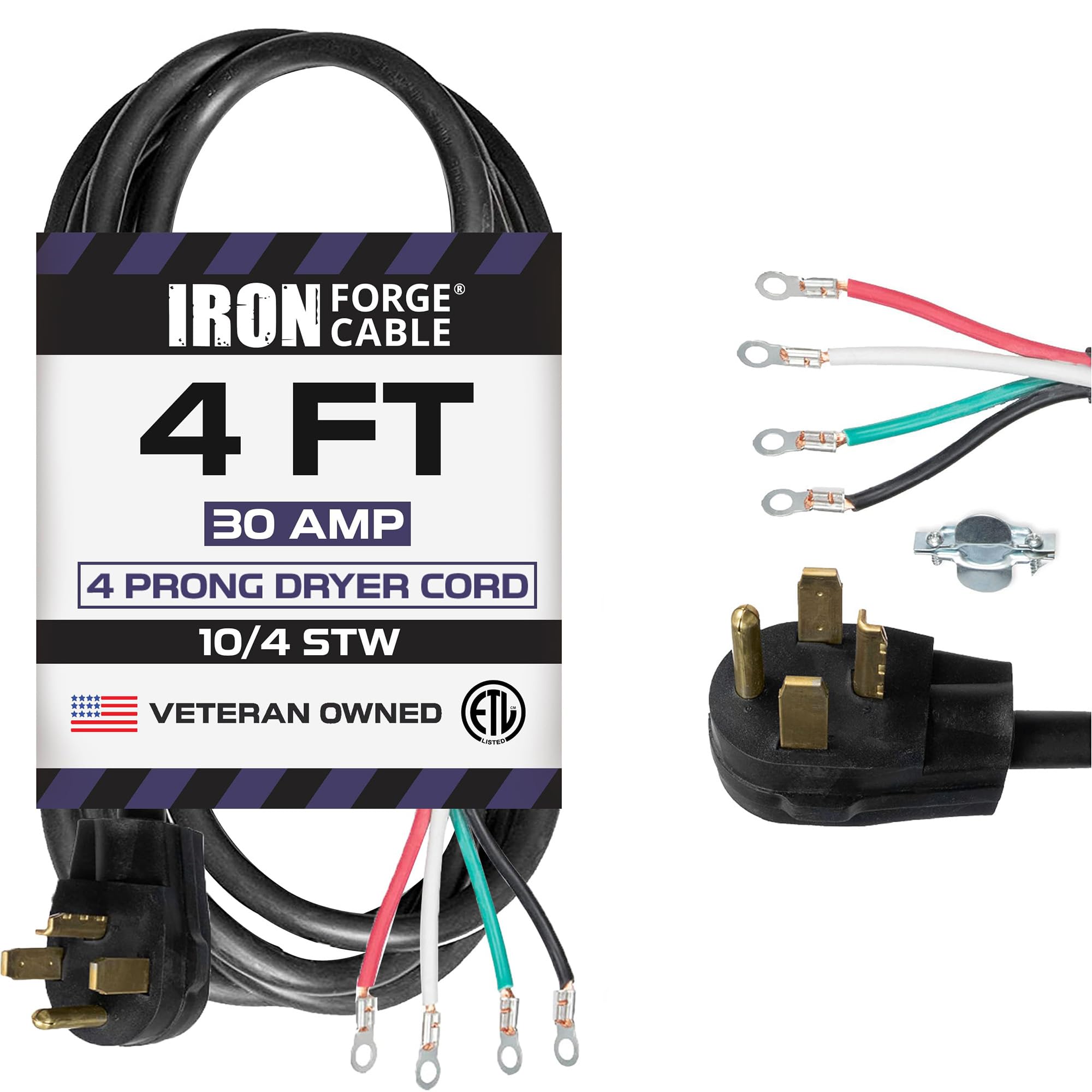 Amazon.com: Iron Forge Cable 4 Prong Dryer Cord 4 ft, Black 10/4