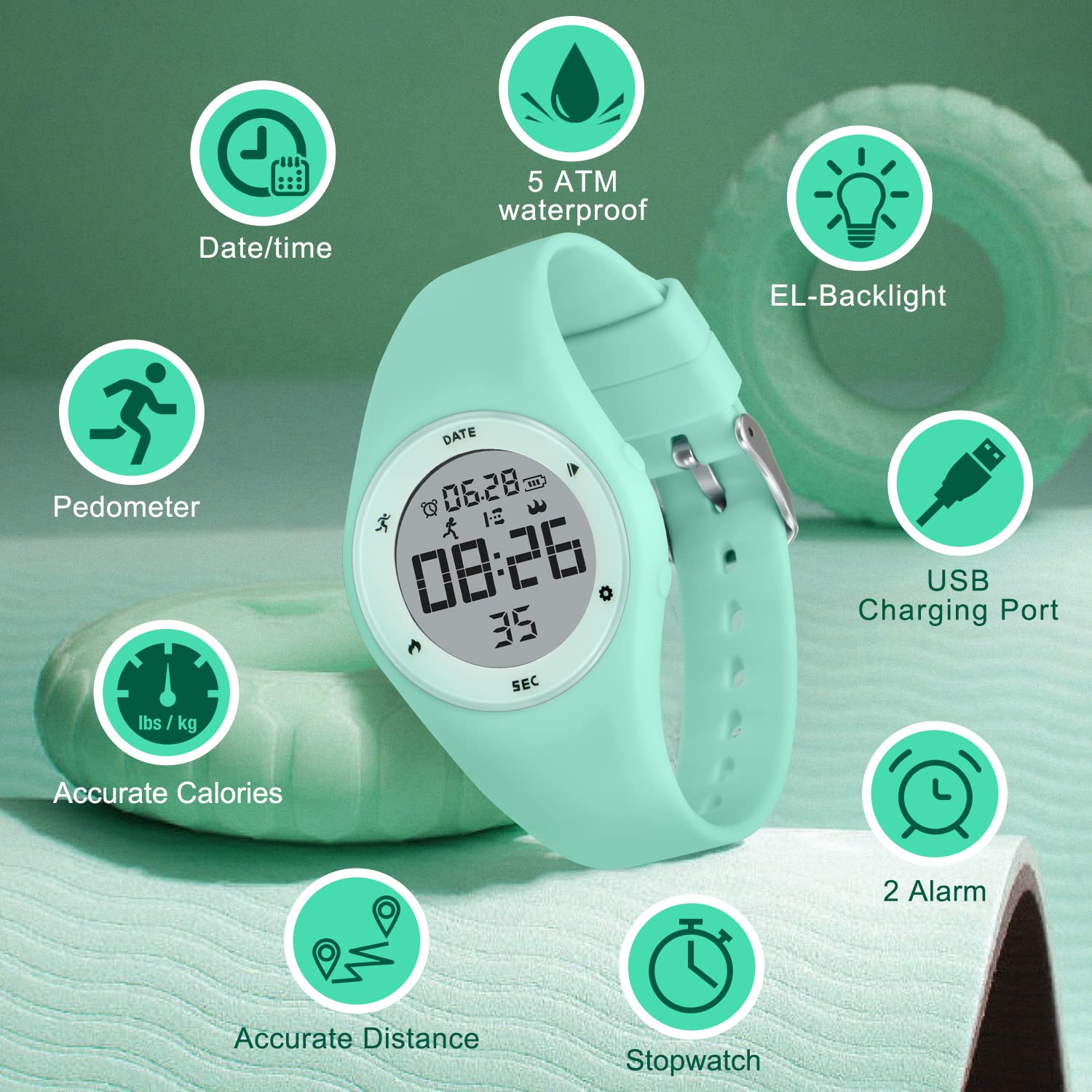 NN BEN NEVIS Reloj digital para niños y niñas, reloj deportivo con rastreador de fitness, despertador, cronómetro, sin aplicación e impermeable, reloj para niños de 5 a 12 años