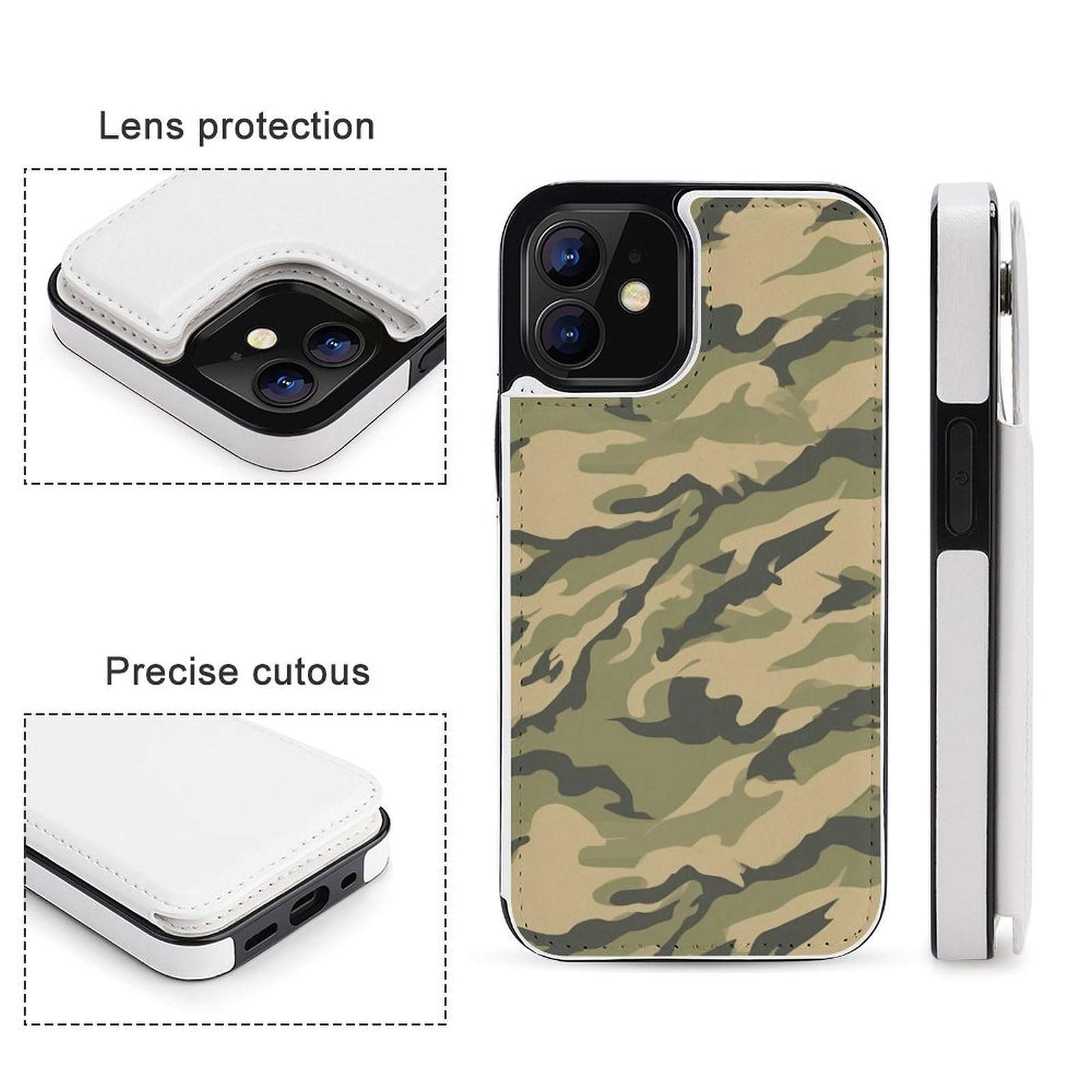 Funda tipo cartera para iPhone 12 Mini, diseño de rayas de tigre con estampado de camuflaje, funda de piel con ranuras para tarjetas