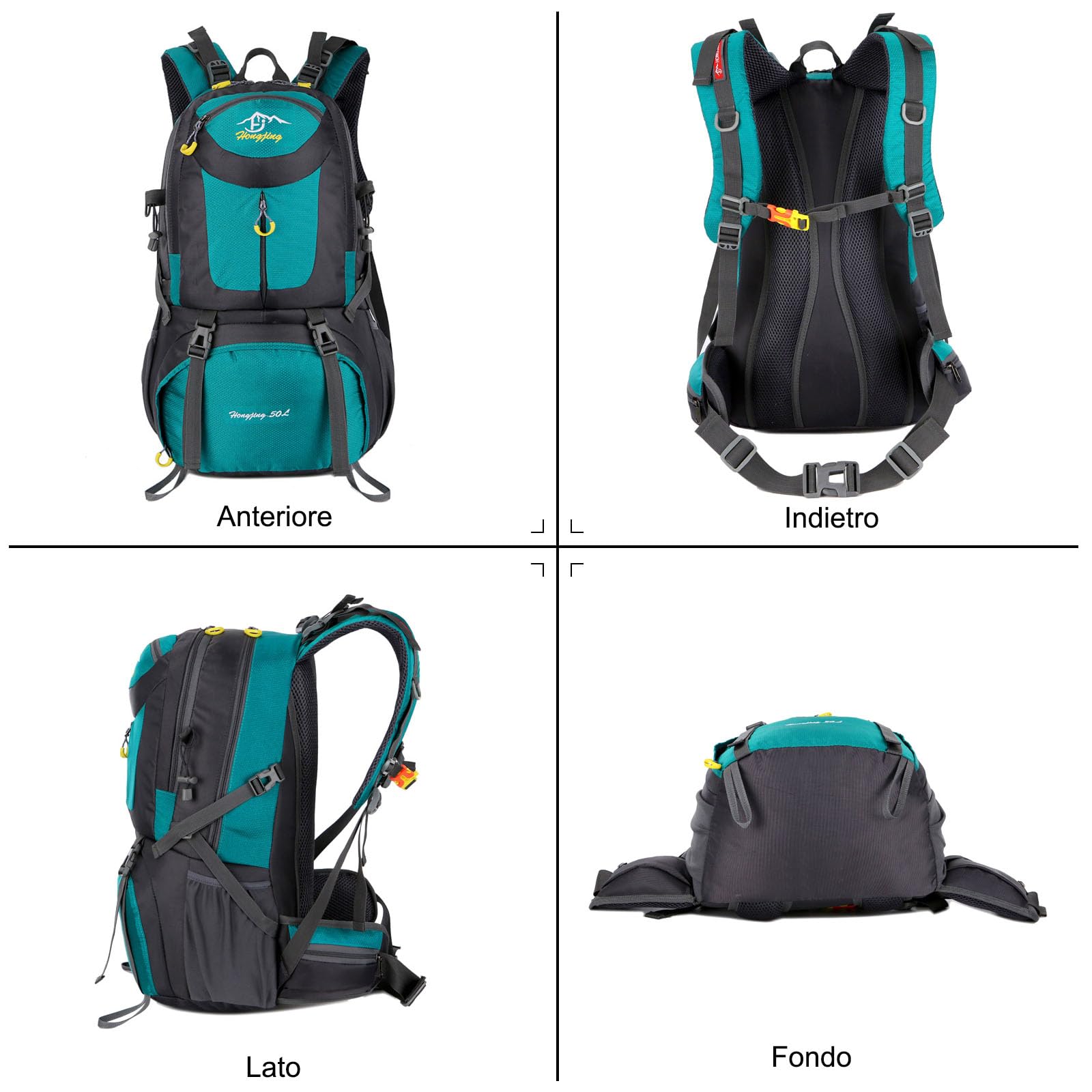 50/60 L Zaino da Trekking Zaino Impermeabile Zaini Hiking Backpack per Donna Uomo Viaggi Campeggio Arrampicata Sport Nero A