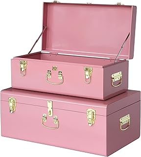 Vixdonos Decorative Large Metal Box Storage Trunk Chest Set of 2 College...