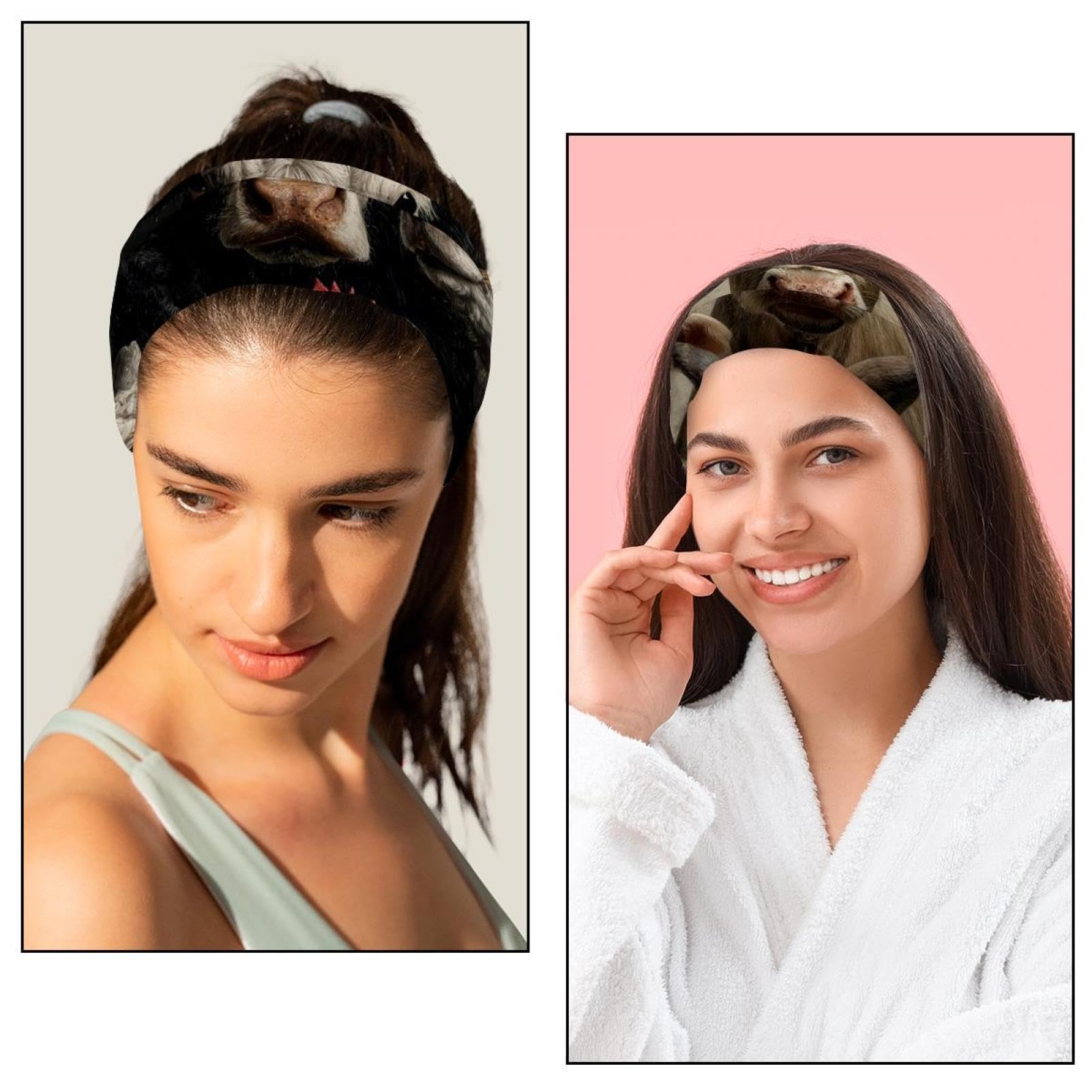 Breite Stirnbänder für Damen, rutschfest, weich, elastisch, für Yoga, Laufen, Sport, Workout, Fitnessstudio, geknotetes Baumwolltuch, Cartoon-Schleife, 2 Turbane, Bandana, 6 Stück