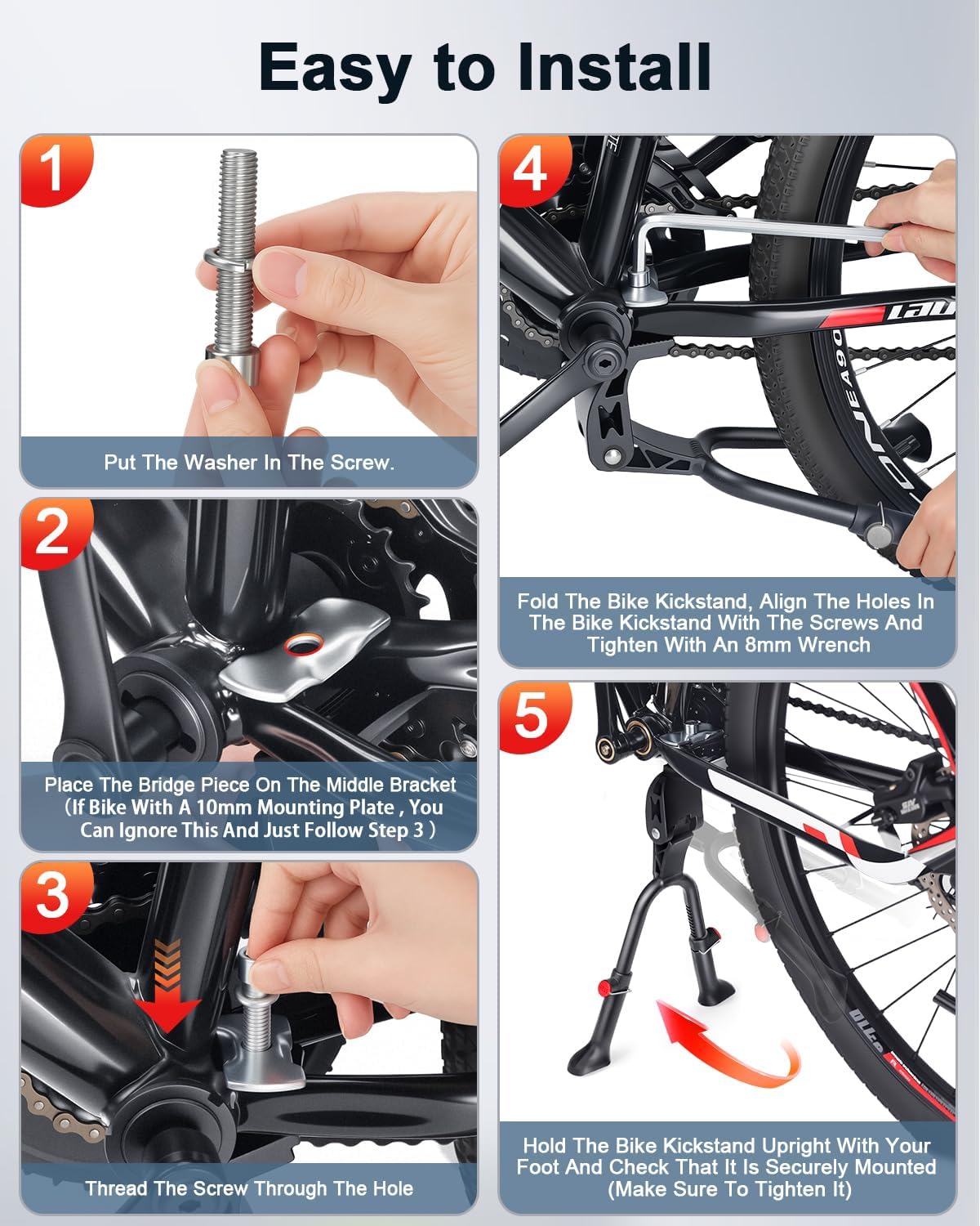 Bike Kickstand Adjustable Aluminium Alloy Stationary Bike Stand For Adult Electric Bicycles,Double Leg Non-Slip Center Mount Kickstand For Adult Bike Fit 24-29inch Heavy-Duty Cargo Bike