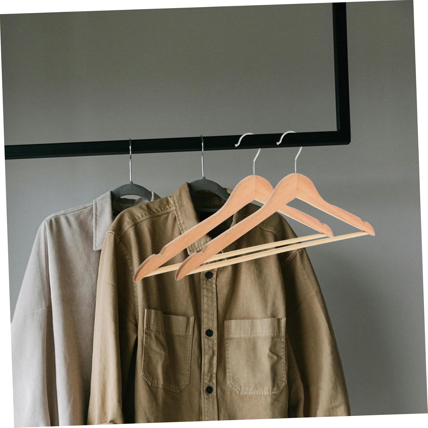10pcs Wooden Suit Hangers Wide Shoulder Non-Slip Coat Hangers for Clothes Drying and Closet Storage Handmade