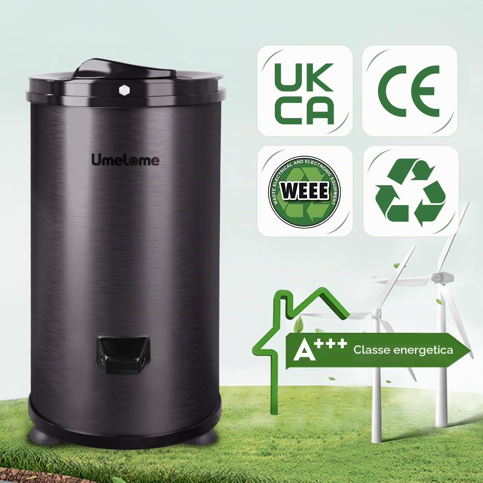 Asciugabiancheria da 6 kg, centrifuga a risparmio energetico e energetico, 2800 giri/min, asciugatura a gravità, Nero