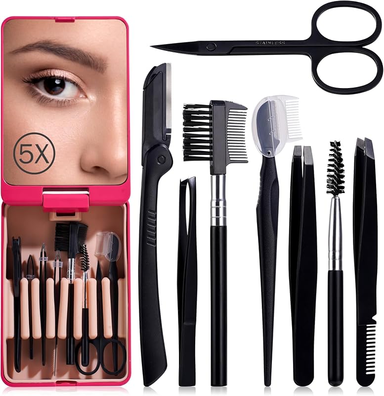 Kit JPNK para Sobrancelhas com 8 Peças e Espelho de Aumento 5X