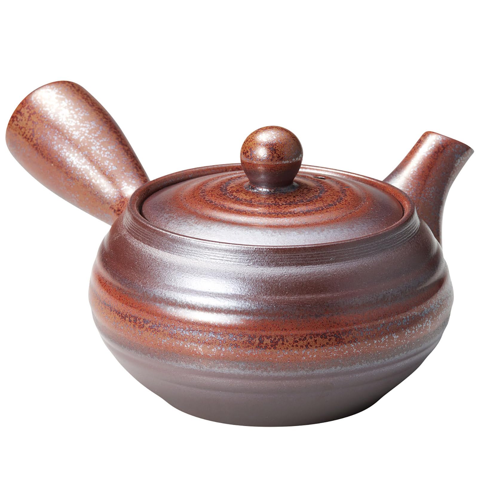 Banko Ware Kyusu Teapot Ceramic Brown Flat Type 11oz Made in Japan