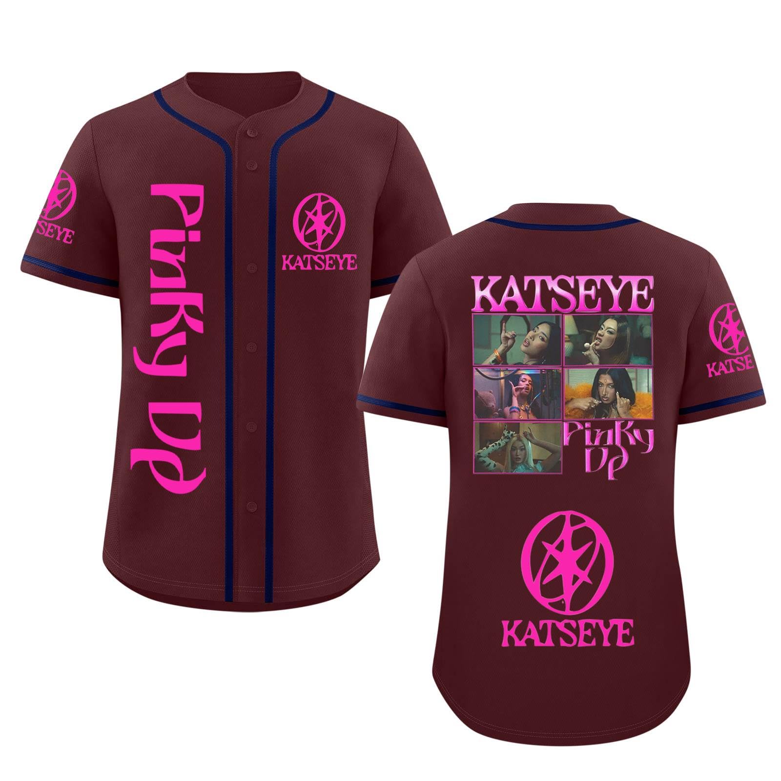 Katseye Tshirt Beautiful Chaos Album Pinky up Baseball Jersey Short Sleeve Button Down Casual Hip Hop Katseye Merch Baseball Jersey for Fans Men Women 04-Wine S