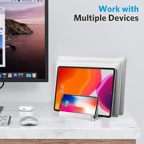 Miniatura 7 de Soporte vertical para laptop versión actualizada, soporte de escritorio de 3 ranuras con base ajustable, soporte de aluminio 4 en 1 para computadora