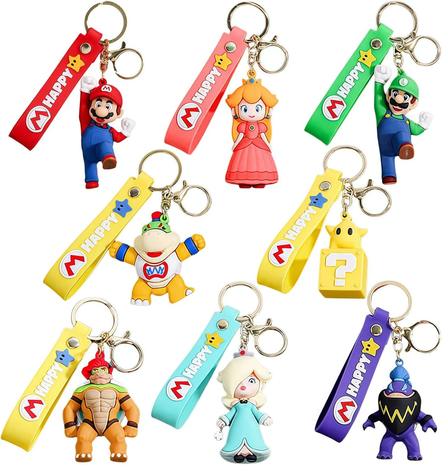 8Pcs Mario Keychain, Cartoon Backpack Pendant, Lovely Bag Charm Ornament for Fans