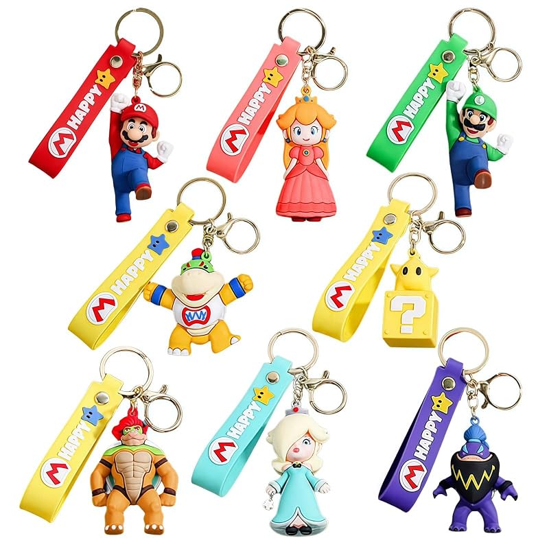 Kit de Chaveiros Mario em Silicone para Mochilas e Bolsas com 8 Peças LYYCLFQ