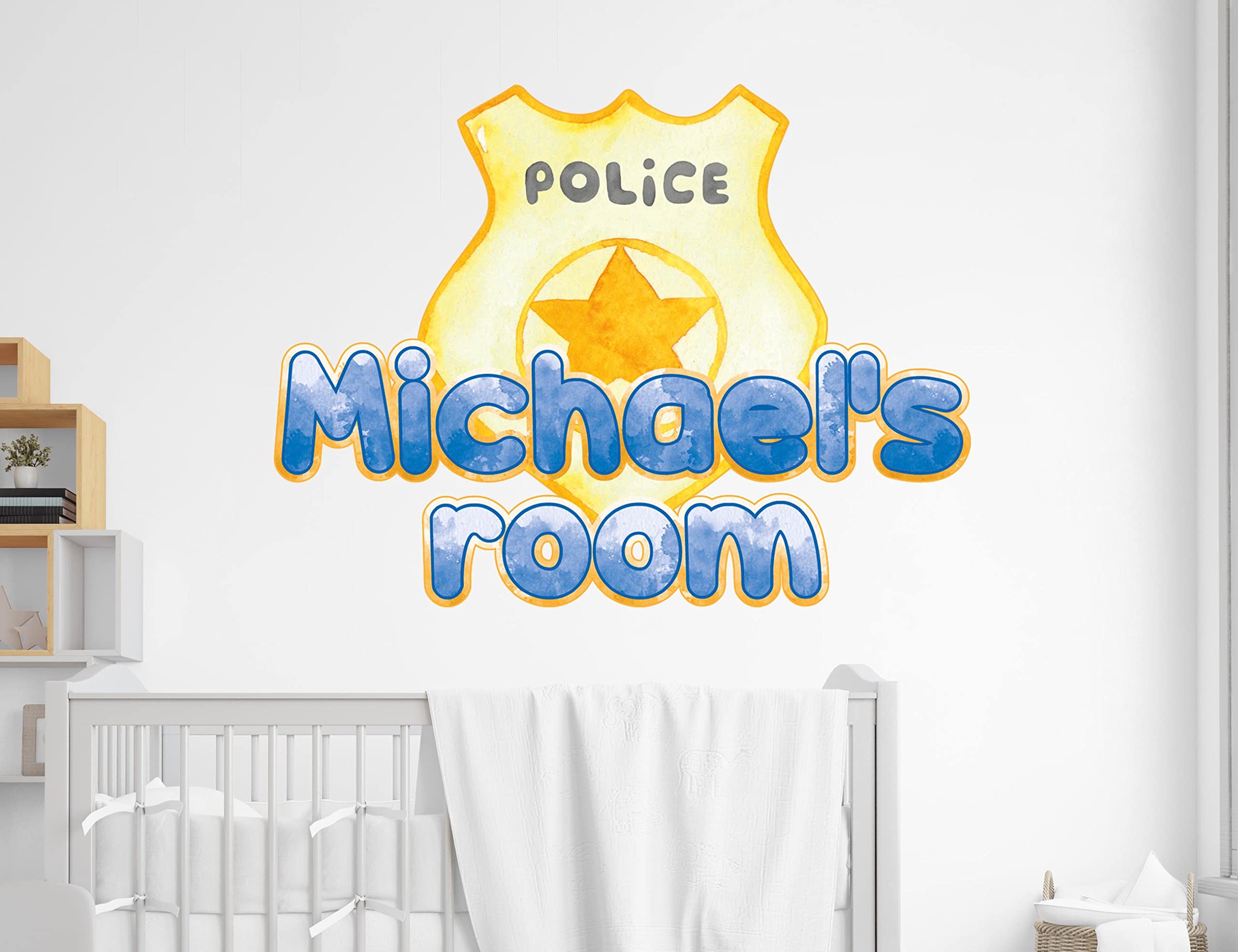 Sheriff Badge Wall Decal Custom Name - Police Wall Stickers for Kids - Police Room Decor for Boys Bedroom - Cop Wall Decor Kids - Detective Decor for Boy Room - Badge Nursery Decoration