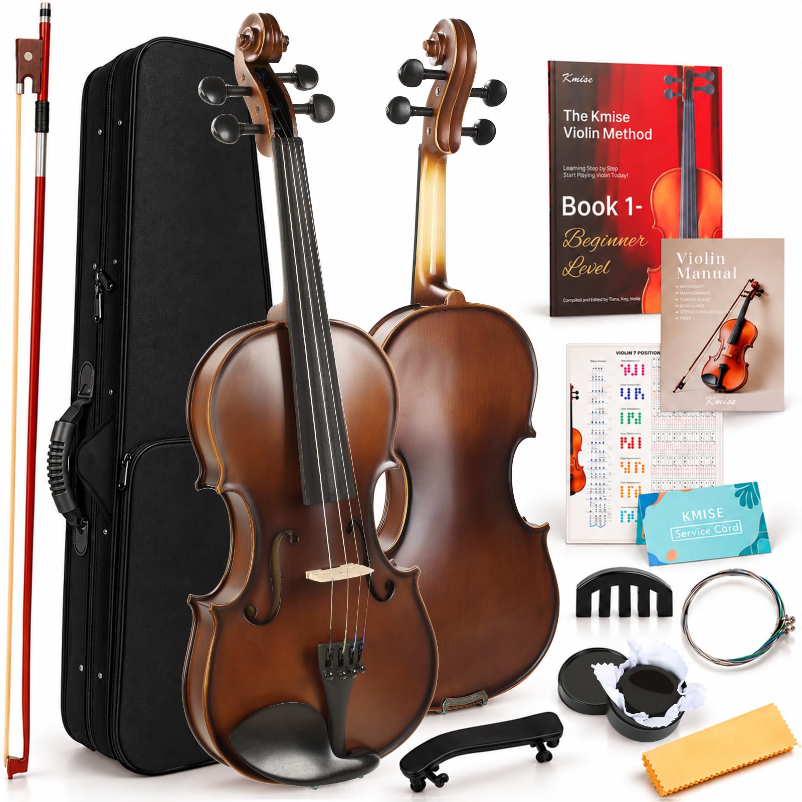Kmise Teacher Approved 4/4 Full Size Violin Starter Kit for Adults Beginners Students, Tough Jujube Wood Acoustic Violins, Fiddle Bundle with Case, Bow, Rosin, Strings, Shoulder Rest &amp; Guide