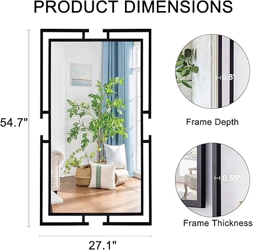 Miniatura 8 de Espejo de pared decorativo grande, 54 x 27 pulgadas, espejo negro para decoración de pared con marco de metal para sala de estar, dormitorio,