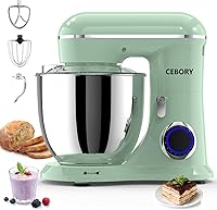 CEBORY 6.5QT 660W 3-in-1 Electric Stand Mixer, 10-Speed Kitchen Mixer with Dough Hook, Beater, Whisk - Agave Green for Baking Bread Cakes