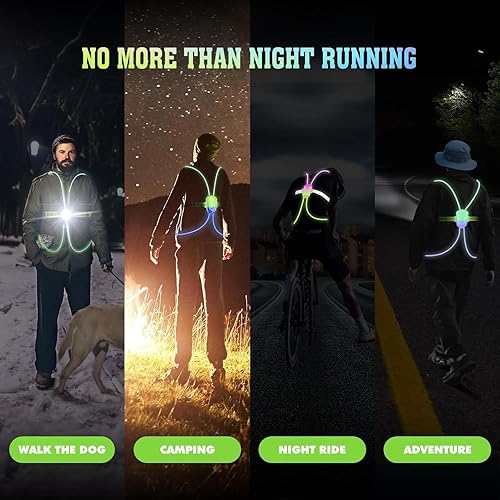 Miniatura 7 de Chaleco reflectante LED para correr con luz delantera, luces de correr para corredores, chaleco reflectante recargable y ajustable para mujeres y
