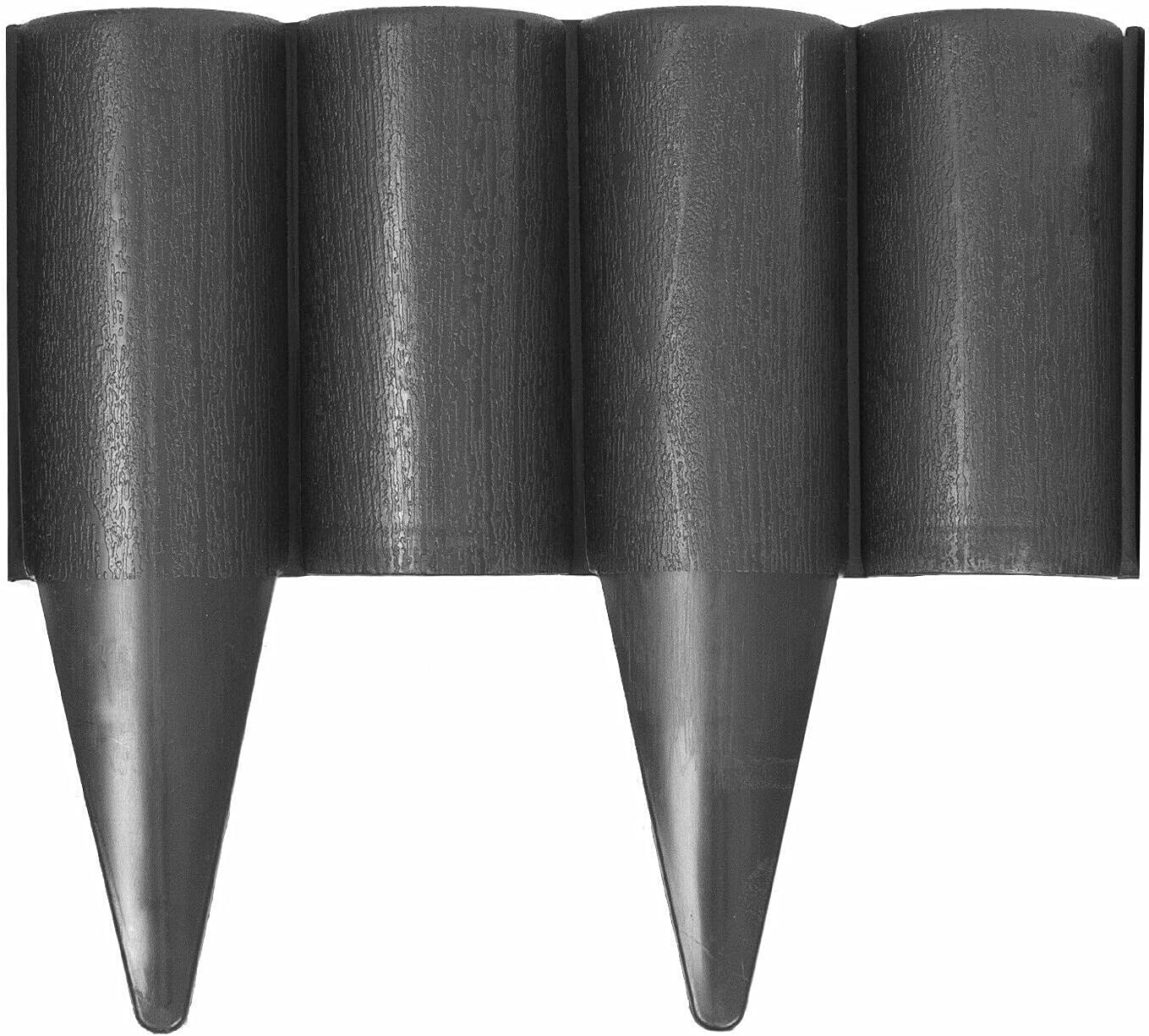 Grey Lawn Edging Border Palisade - 2.5 metres / 8.2 ft Long - Garden Fencing with Wood Log Texture and Ground Stakes for Landscaping, Flower Beds, Patio, Lawn, Pavement Edge