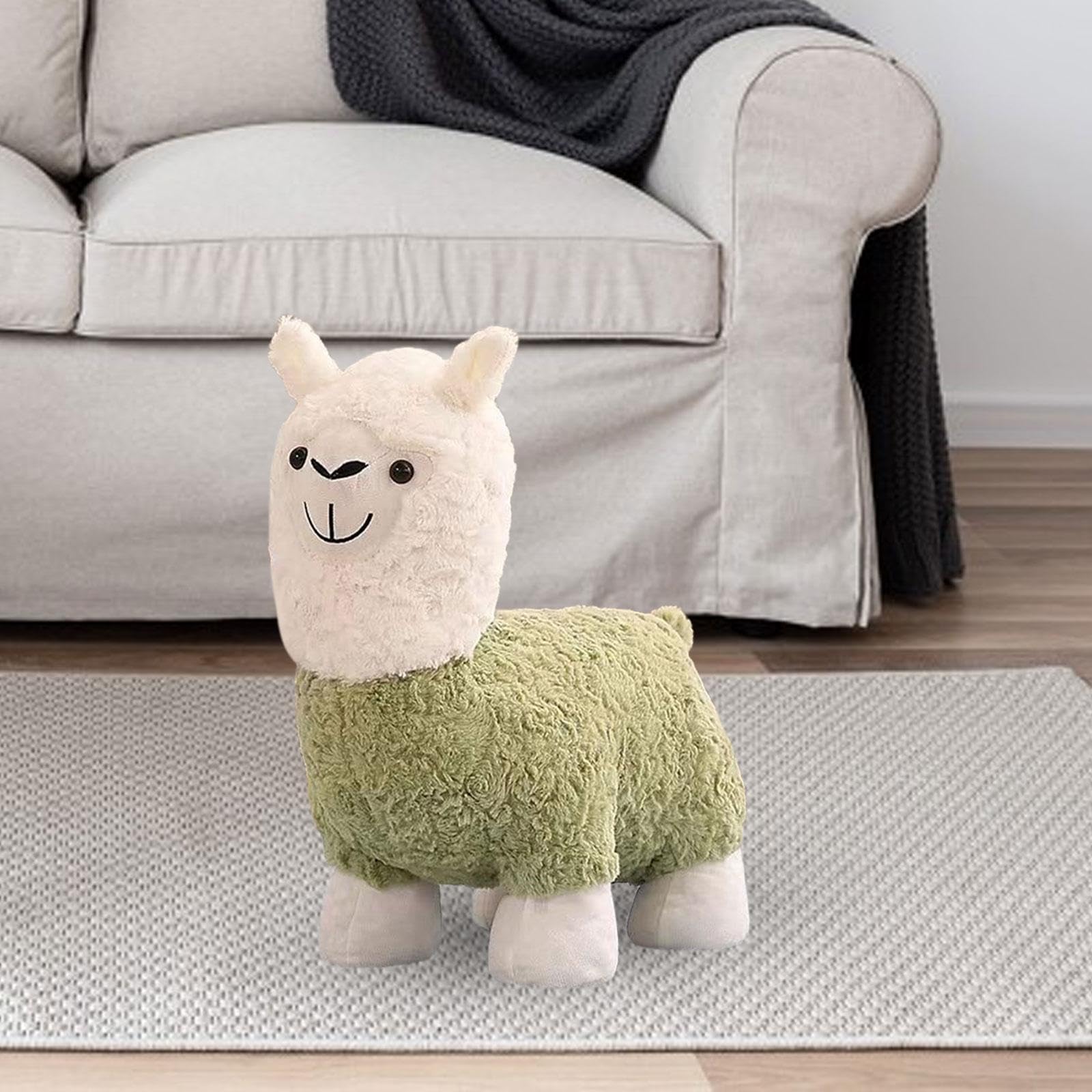 perfk Taburete de Alpaca, taburetes de Animales Bonitos, Animal Relleno, Asiento Acolchado portátil, reposapiés otomano de Animales, Taburete otomano para, Verde