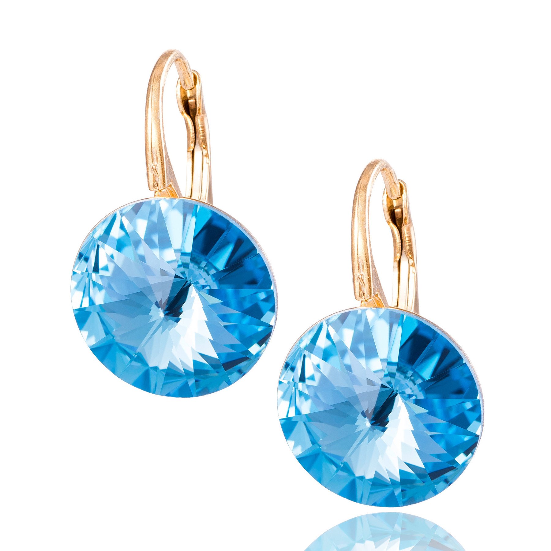LILLY MARIE Orecchini Donna Argento 925 Placcati Oro Con Cristalli Blu - Fatto A Mano, 19x12 Mm, Gancio A Scatto