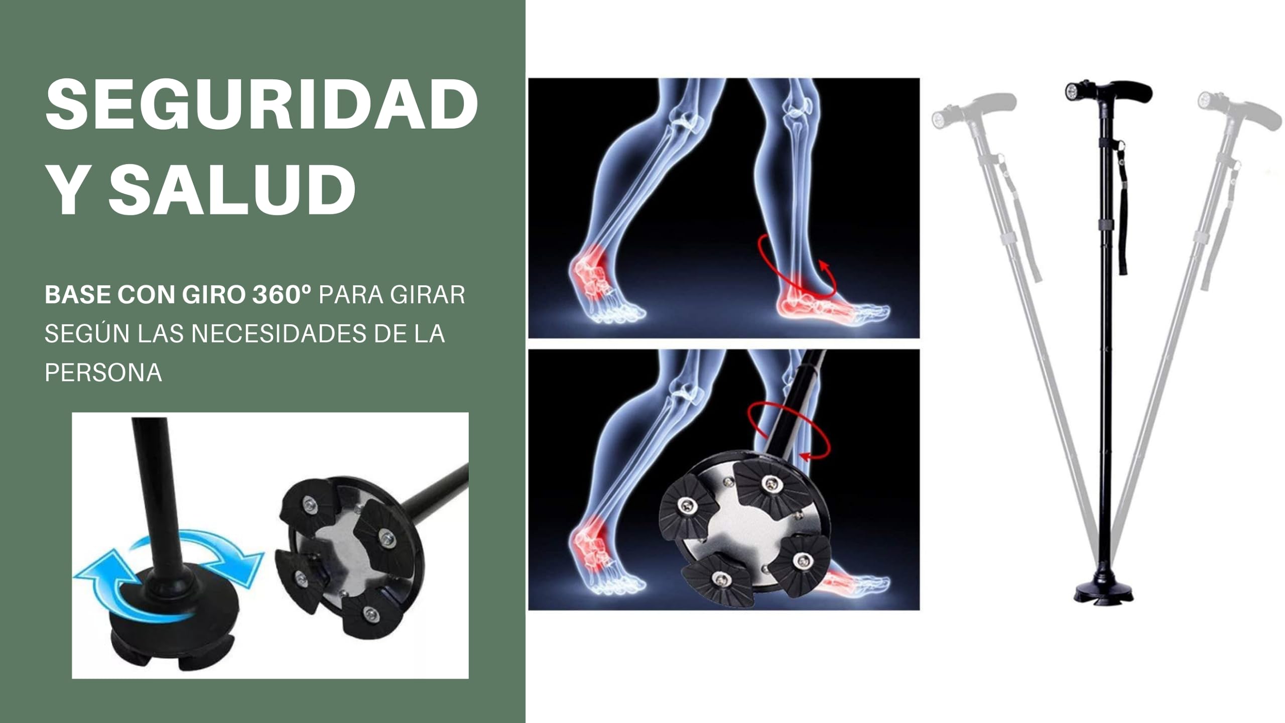 Bastón Plegable para Personas Mayores Y Ancianos, de Senderismo para Adultos con Movilidad Reducida, Palo Extensible De Aluminio para Caminar Y Andar, Andador ó Muleta para Regalo, LUZ LED