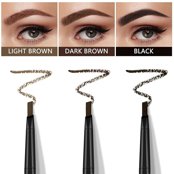 2 Eyebrow Pencils and 10 Eyebrow Stamps Kit, Temptation Eye Brow Pen, Professional Mechanical Eyebrow Stylist Makeup Definer, Waterproof and Longlasting for Natural Brows, Eyebrow Shaper (Black)
