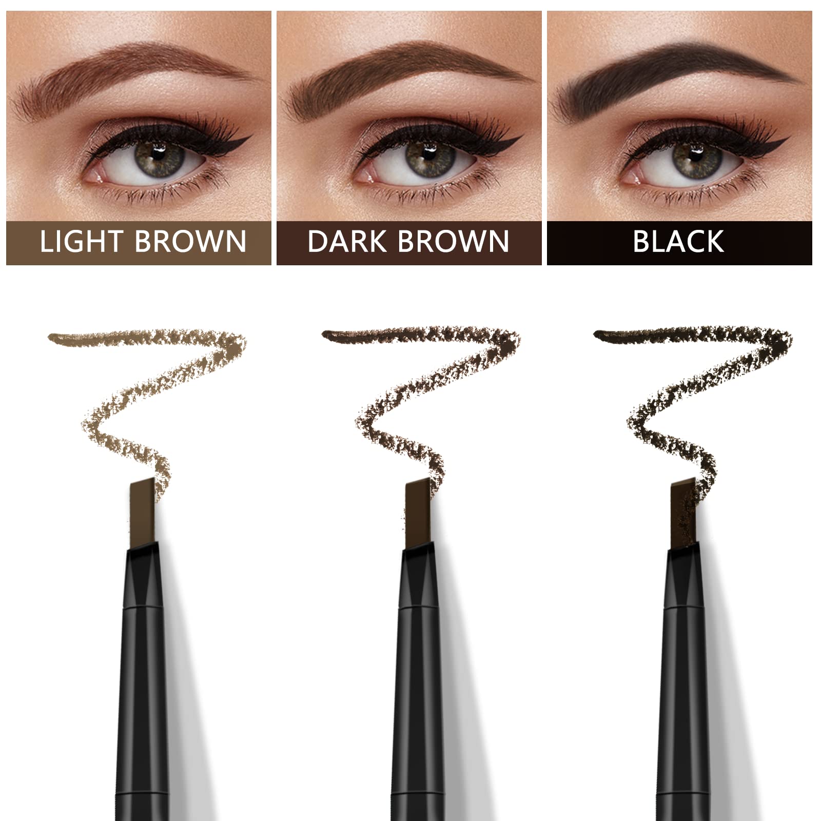 BLEGGEIT 2 Eyebrow Pencils and 10 Eyebrow Stamps Kit, Temptation Eye Brow Pen, Professional Mechanical Eyebrow Stylist Makeup Definer, Waterproof and Longlasting for Natural Brows, Eyebrow Shaper (Black)