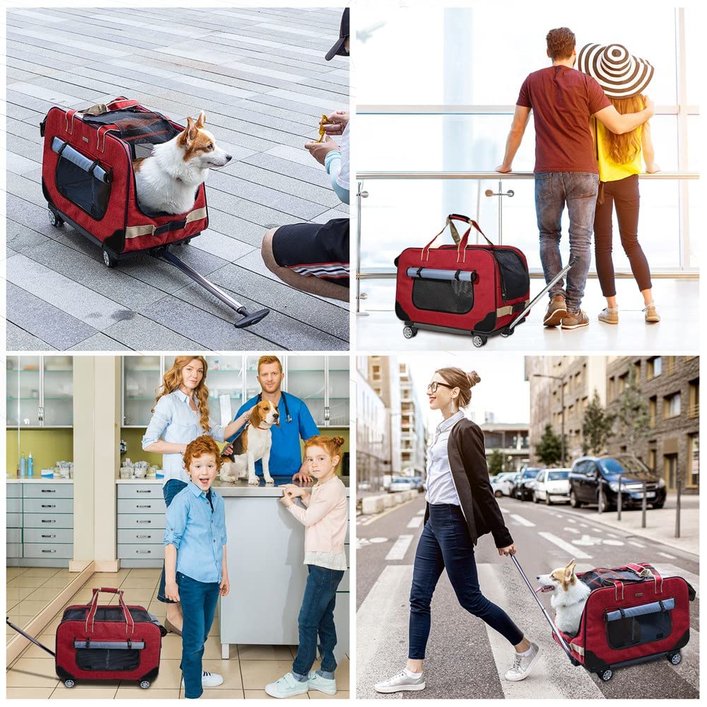 Trasportino per Animali Domestici, Carrello Confortevole per Cani e Gatti, Trolley Zaino Pieghevole per Viaggio