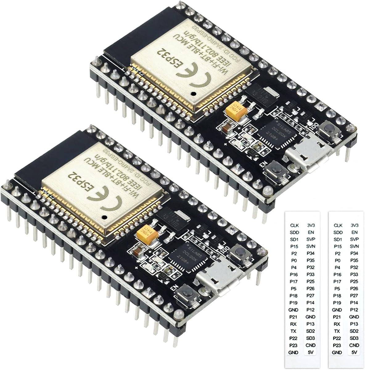 ESP32S ESP32 Development Board 2.4 GHz Dual Core WLAN WiFi + Bluetooth 2-in-1 Microcontroller ESP-WROOM-32 Chip for Arduino (38PIN Narrow Version, 2PCS)