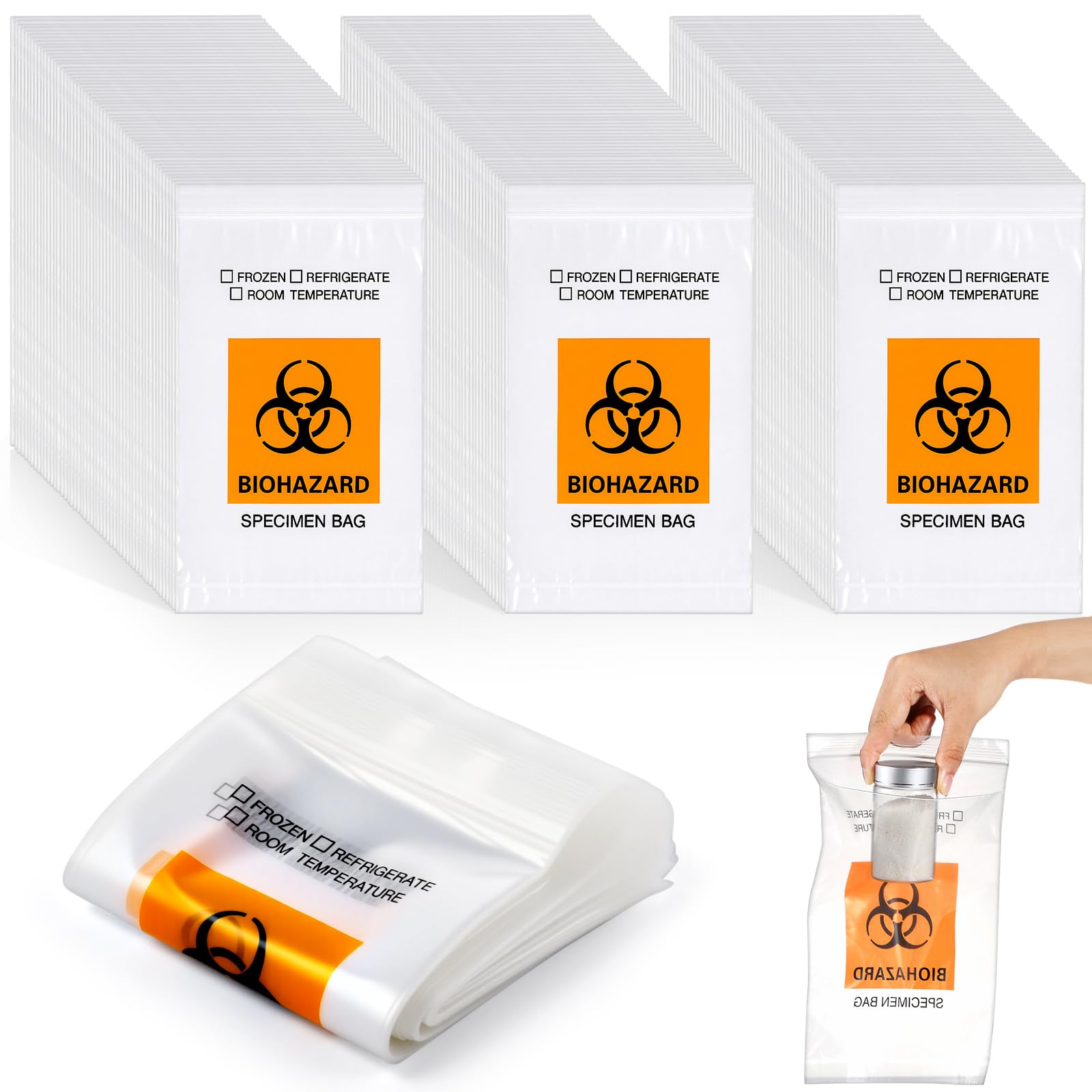 Teenyyou 300 Pcs Orange Biohazard Specimen Bags 6" x 9" Laboratory Sample Bag with Biohazard Logo Top Sealable Suitable for Lab Test Facilities with External Document Bag (6 x 9 Inch)