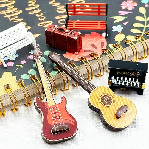 Miniatura 5 de Suartus Modelo de guitarra en miniatura, 2 piezas de mini instrumento musical 112, guitarra de madera, bajo, adornos para mini sala de música,