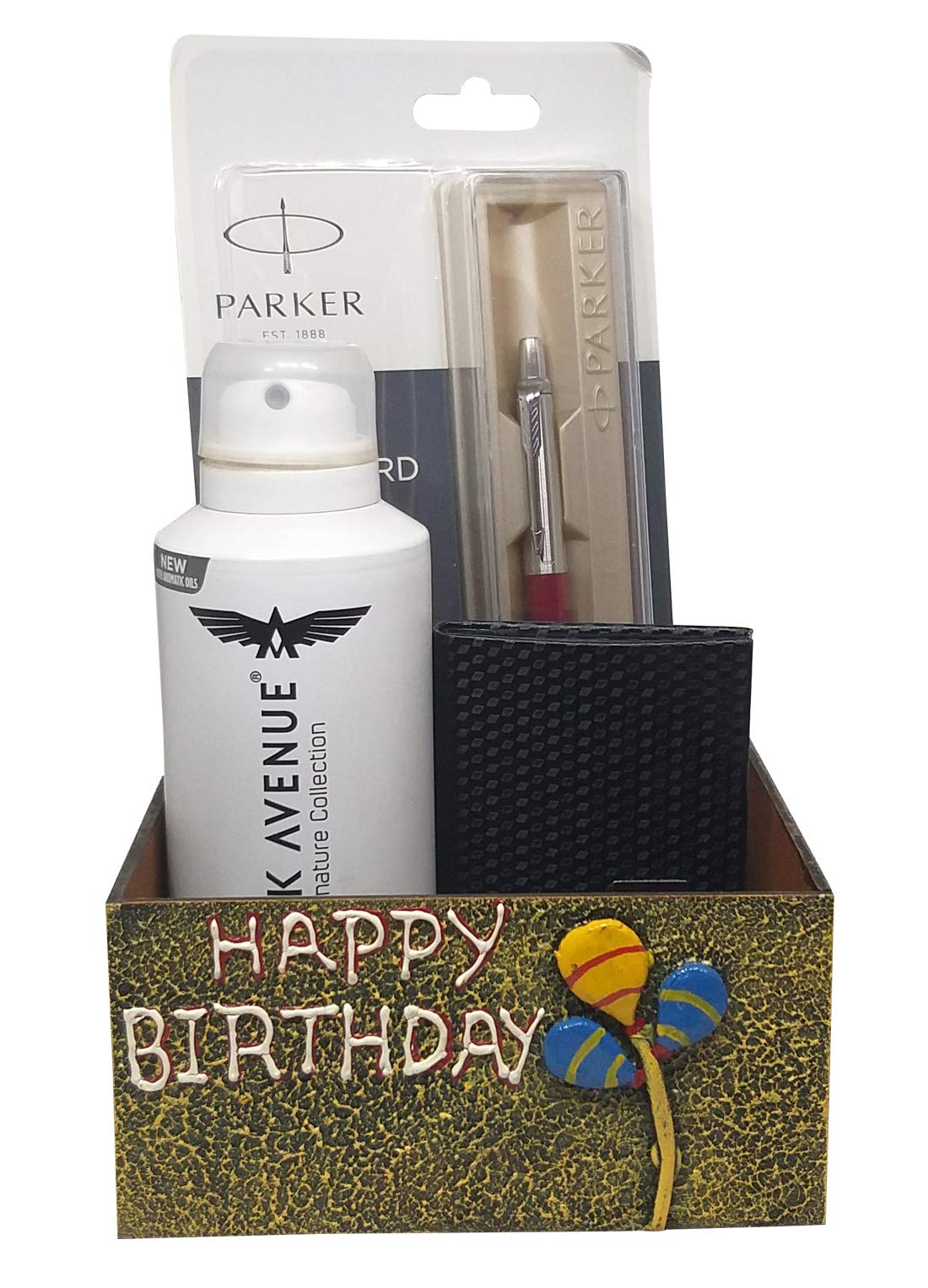Saugat Traders Birthday Gift for Men - Deodorant, Wooden Box, Greeting Card, Keychain with Parker Pen - Gift for Husband, Boyfriend, Fiance, Male Friend, Brother