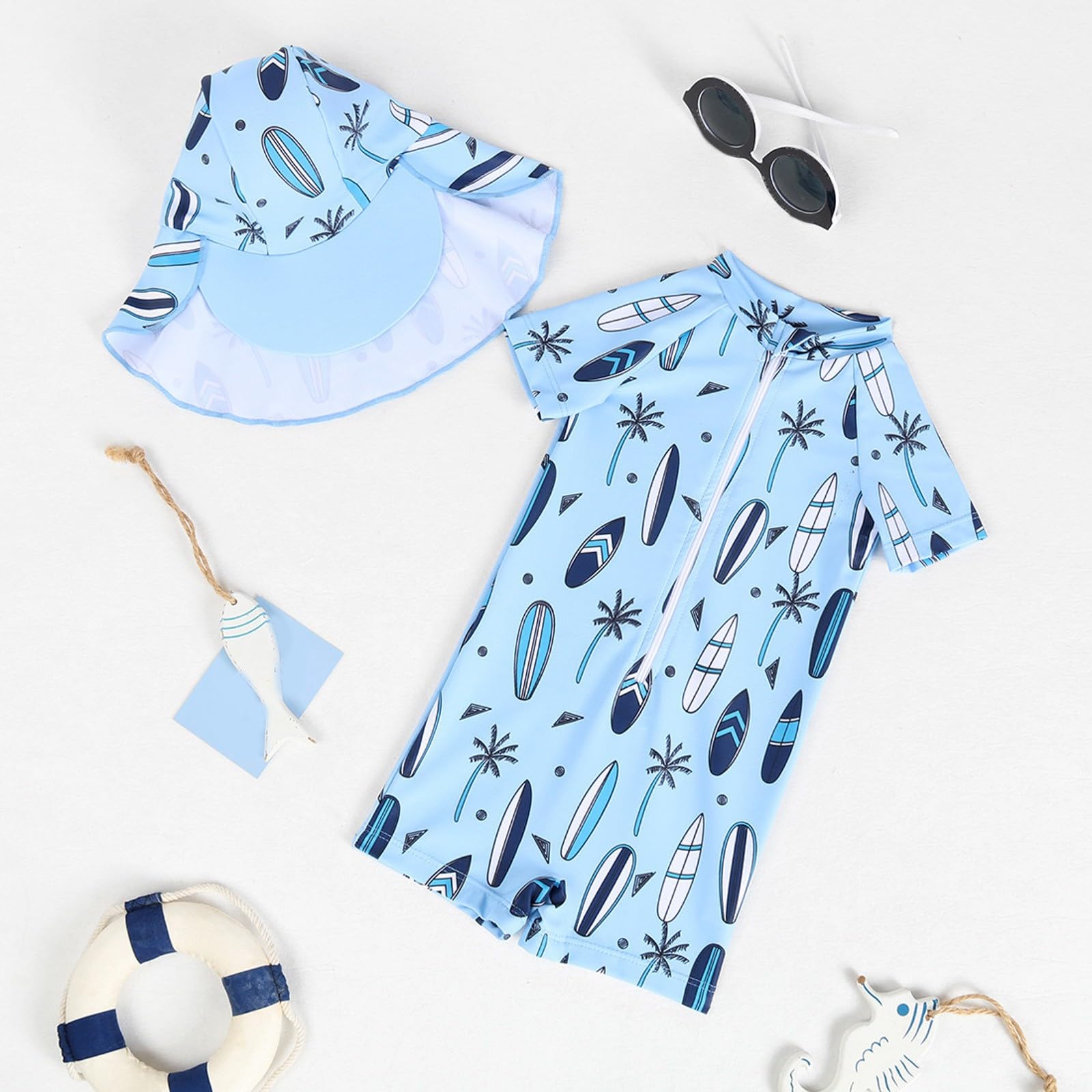 Maillot De Bain pour Bébé,Manches Longues Une Pièce Longue avec Un Bonnet Protection UV Haut & Shorts De Bain Enfant Garcon UPF 50+ Maillot De Bain Garcon 10 Ans UPF 50+ Maillot De Bain