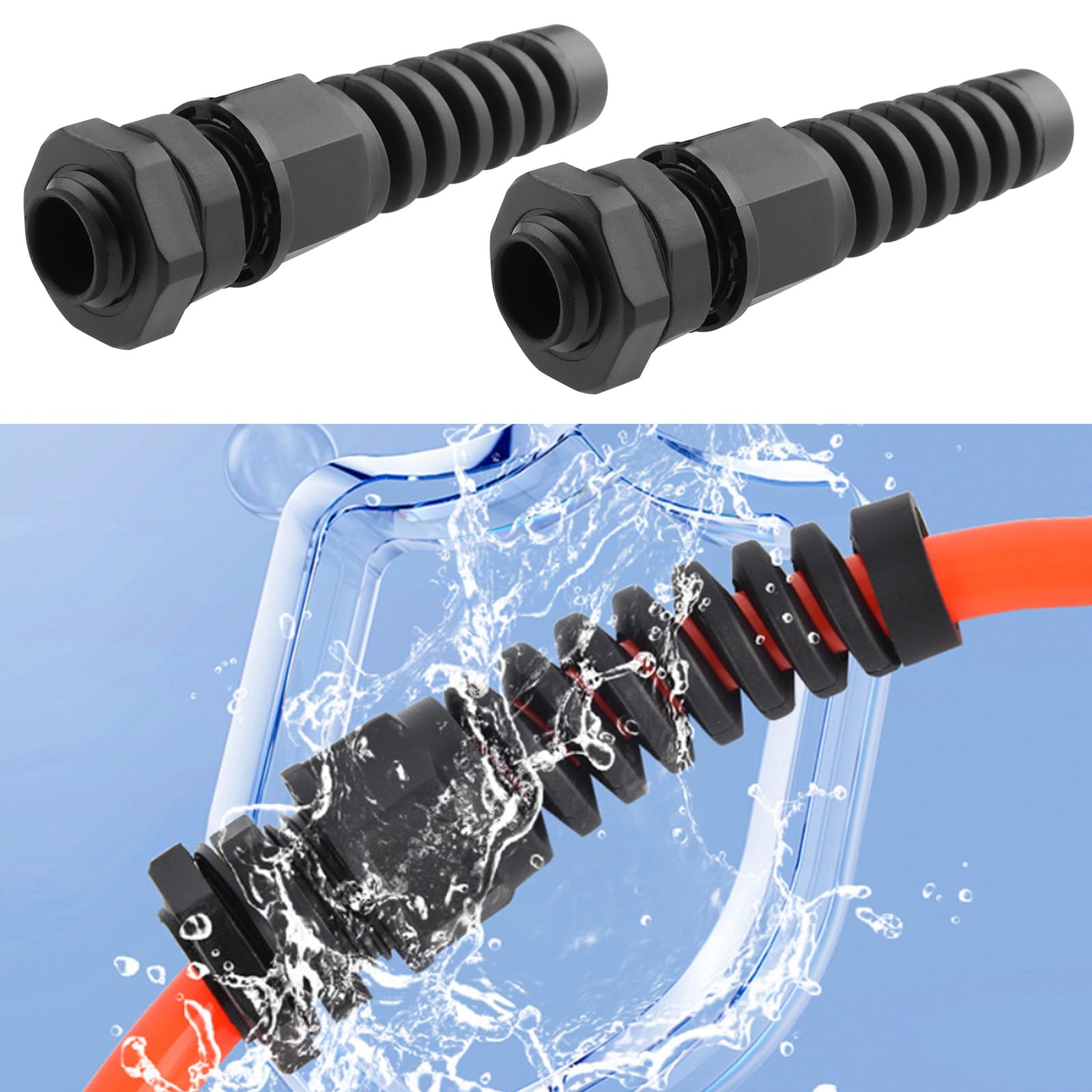 10 szt. PG7 IP68 czarny dławik kablowy 3-6,5 mm wodoodporny nylonowy przegub z regulowaną nakrętką zabezpieczającą i odciążeniem do mocowania kabli