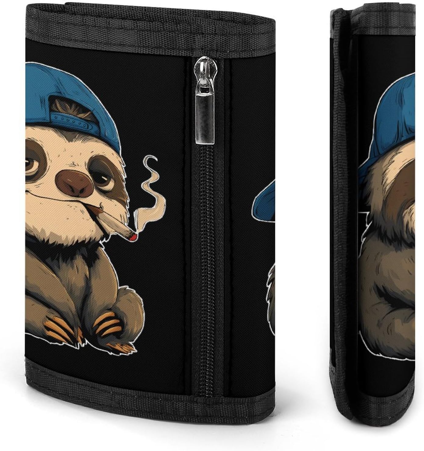 Cute Sloth Smoking Trifold Slim Wallet Front Pocket With Money Clip And ID Credit Card Slots For Travel Work