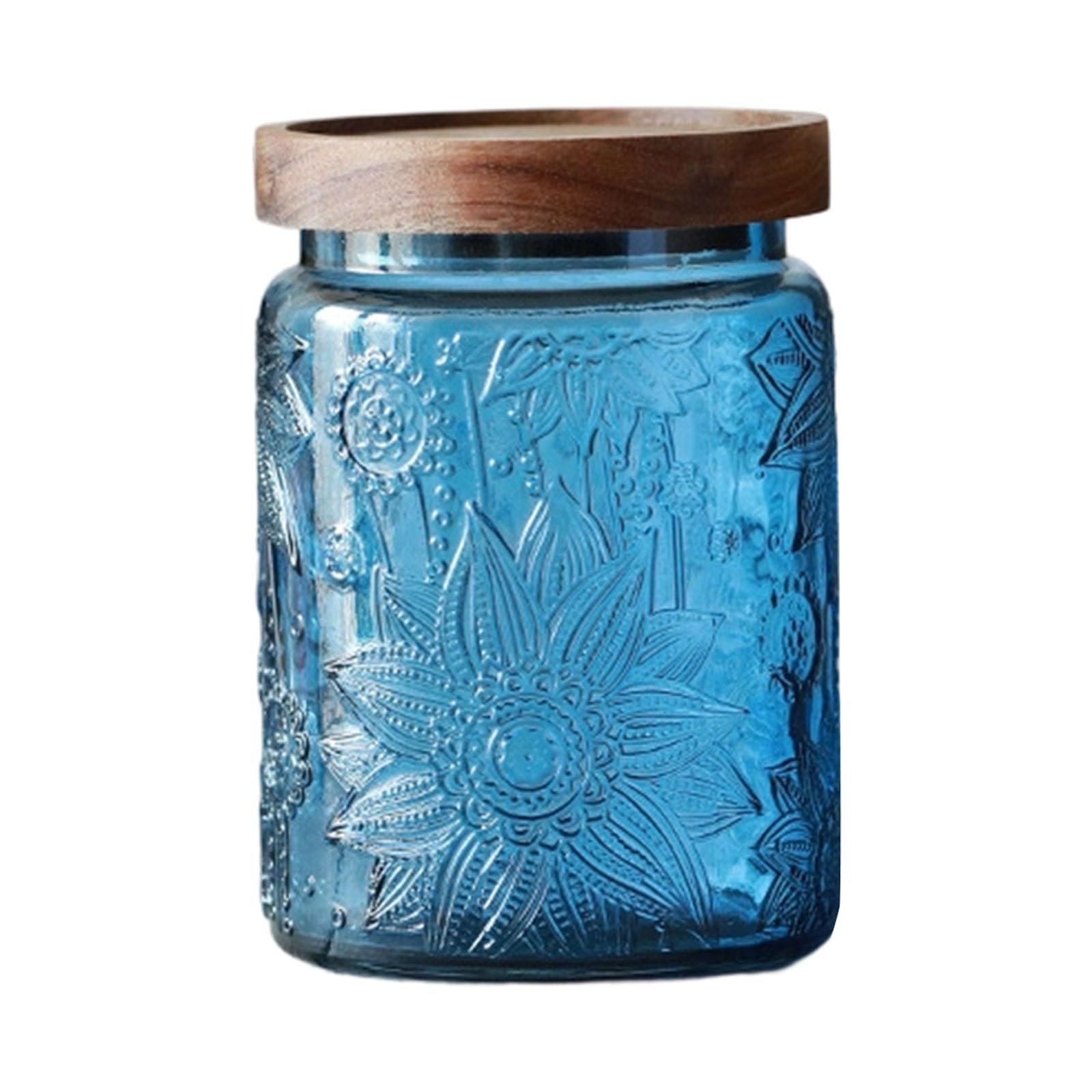 Oxxggkao Embossed Glass Storage Jar for Candies with Wooden Lid Airtights Seal for Kitchen Decoration Kitchen Storage Jar