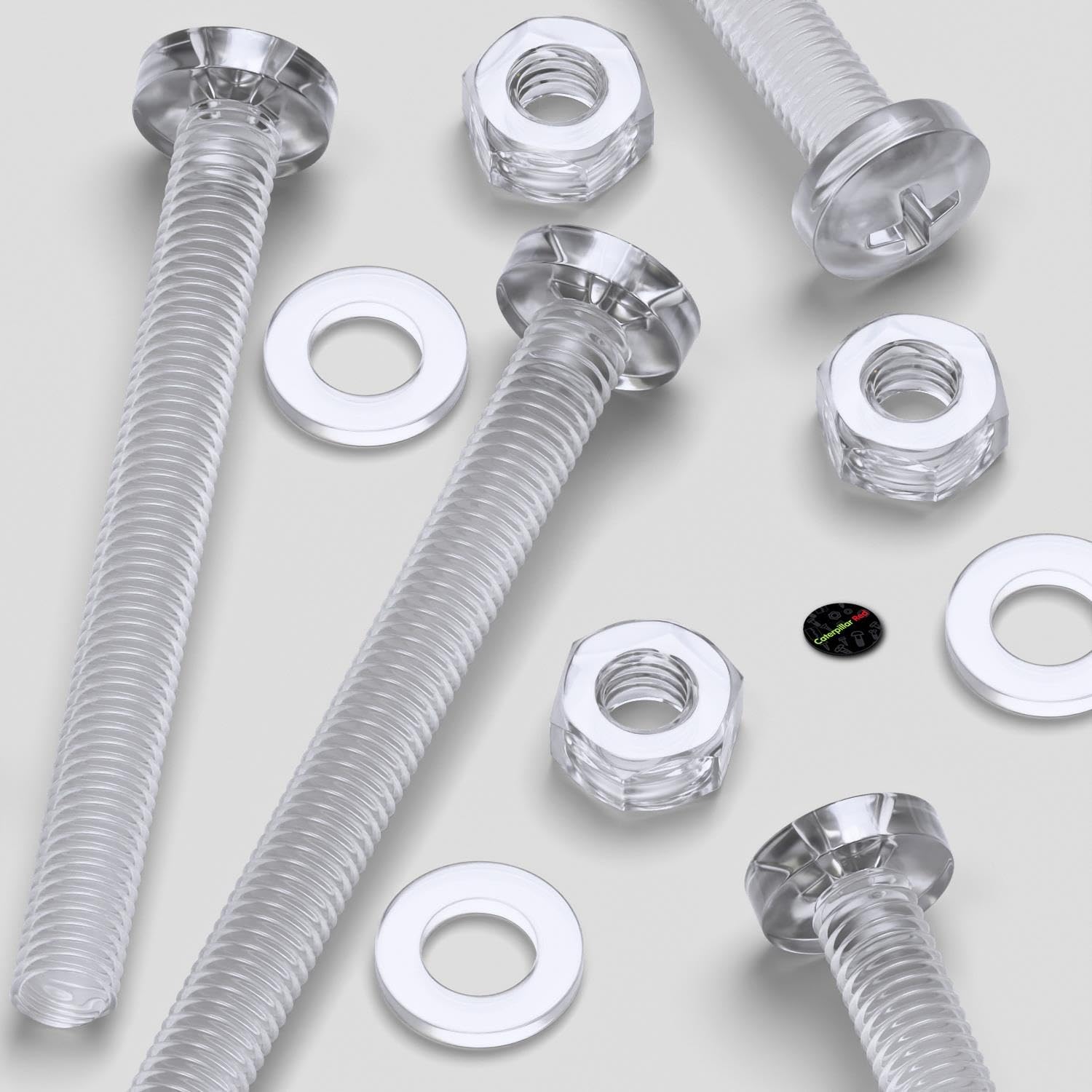 Pack of 60 Transparent Clear Plastic Acrylic M6 x 60mm Nuts & Bolts, Washers -Acrylic Plastic Screws, (15/64 x 2 23/64 in)